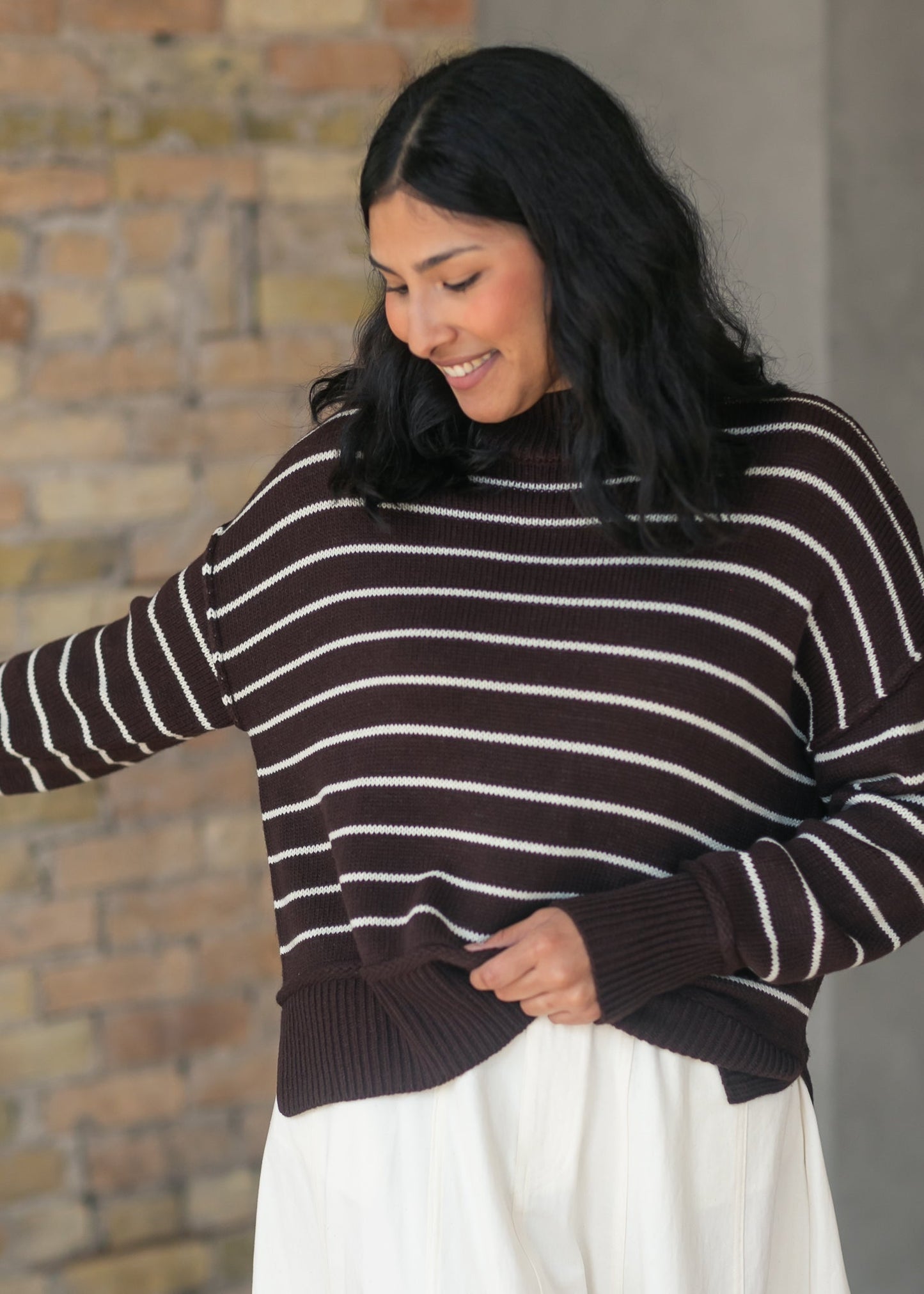 Stripe Mock Neck Pullover Sweater - FINAL SALE