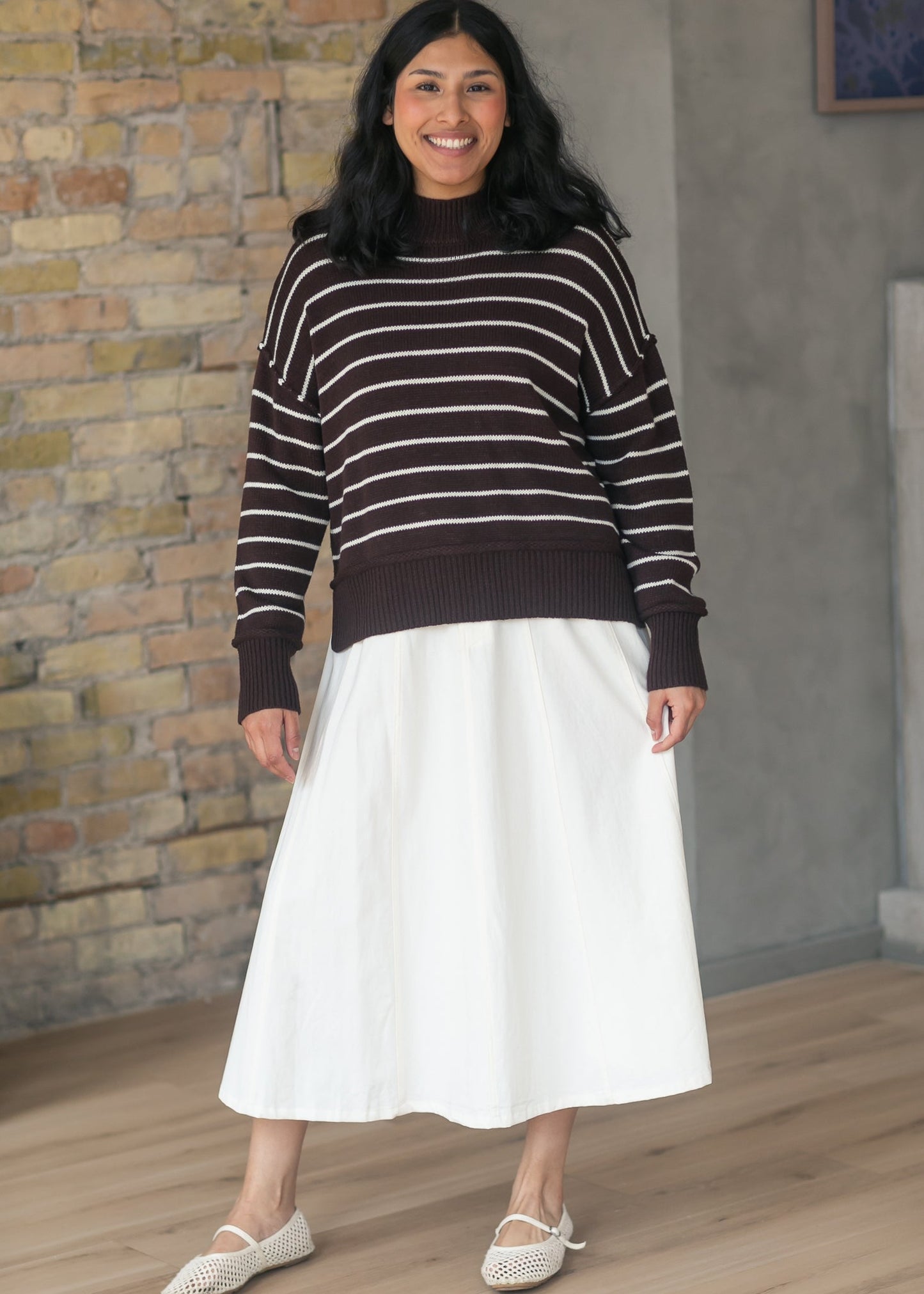 Stripe Mock Neck Pullover Sweater - FINAL SALE