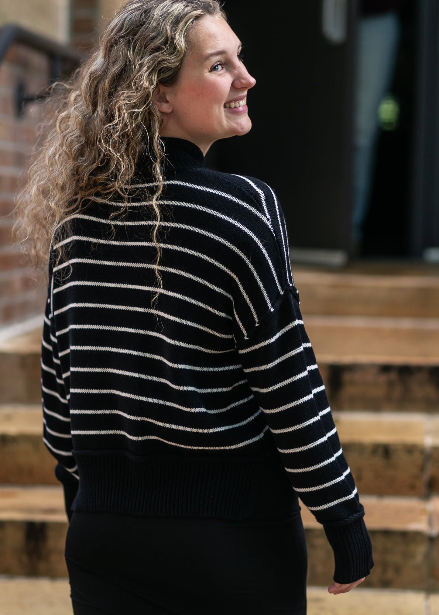 Stripe Mock Neck Pullover Sweater - FINAL SALE