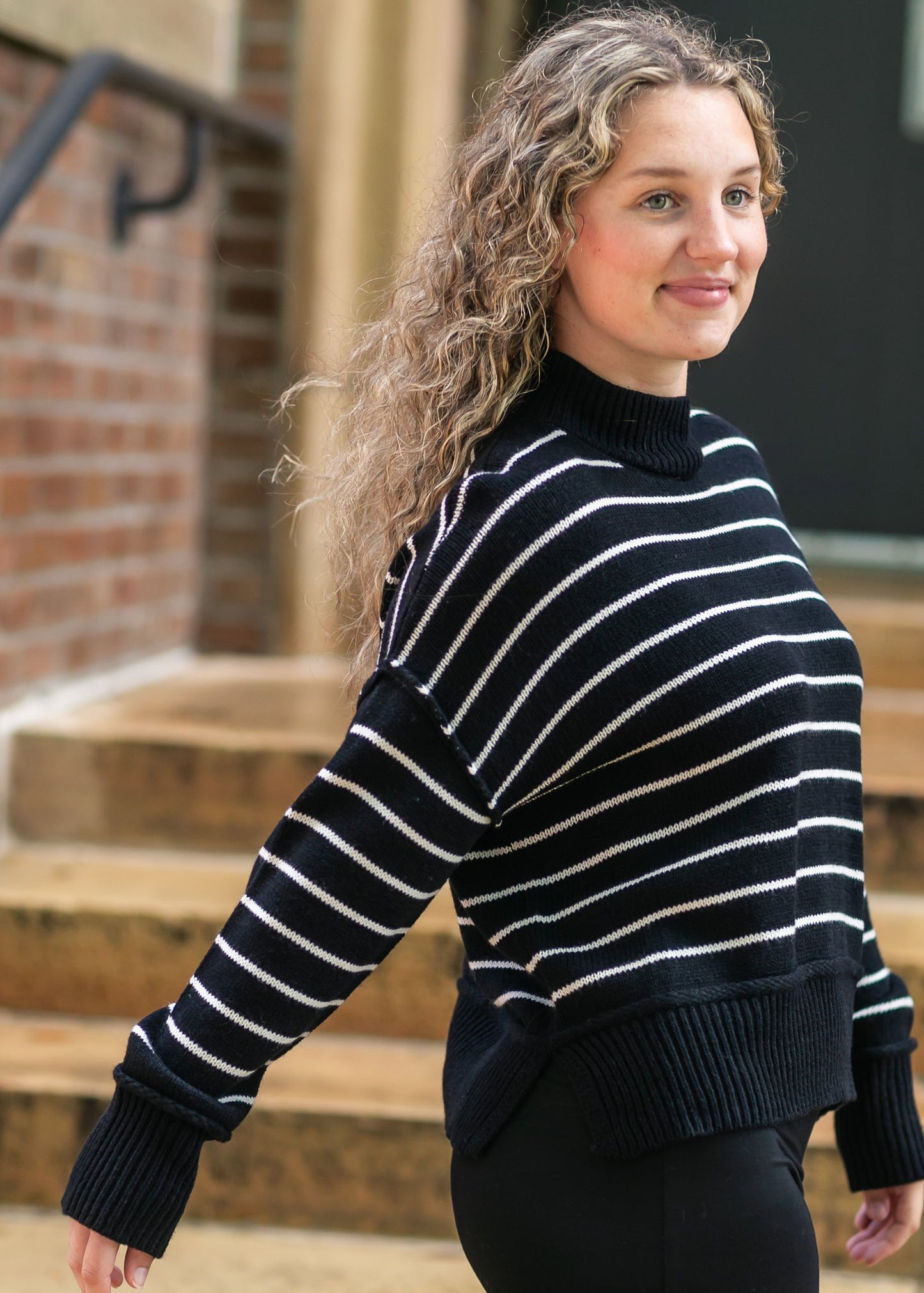 Stripe Mock Neck Pullover Sweater - FINAL SALE