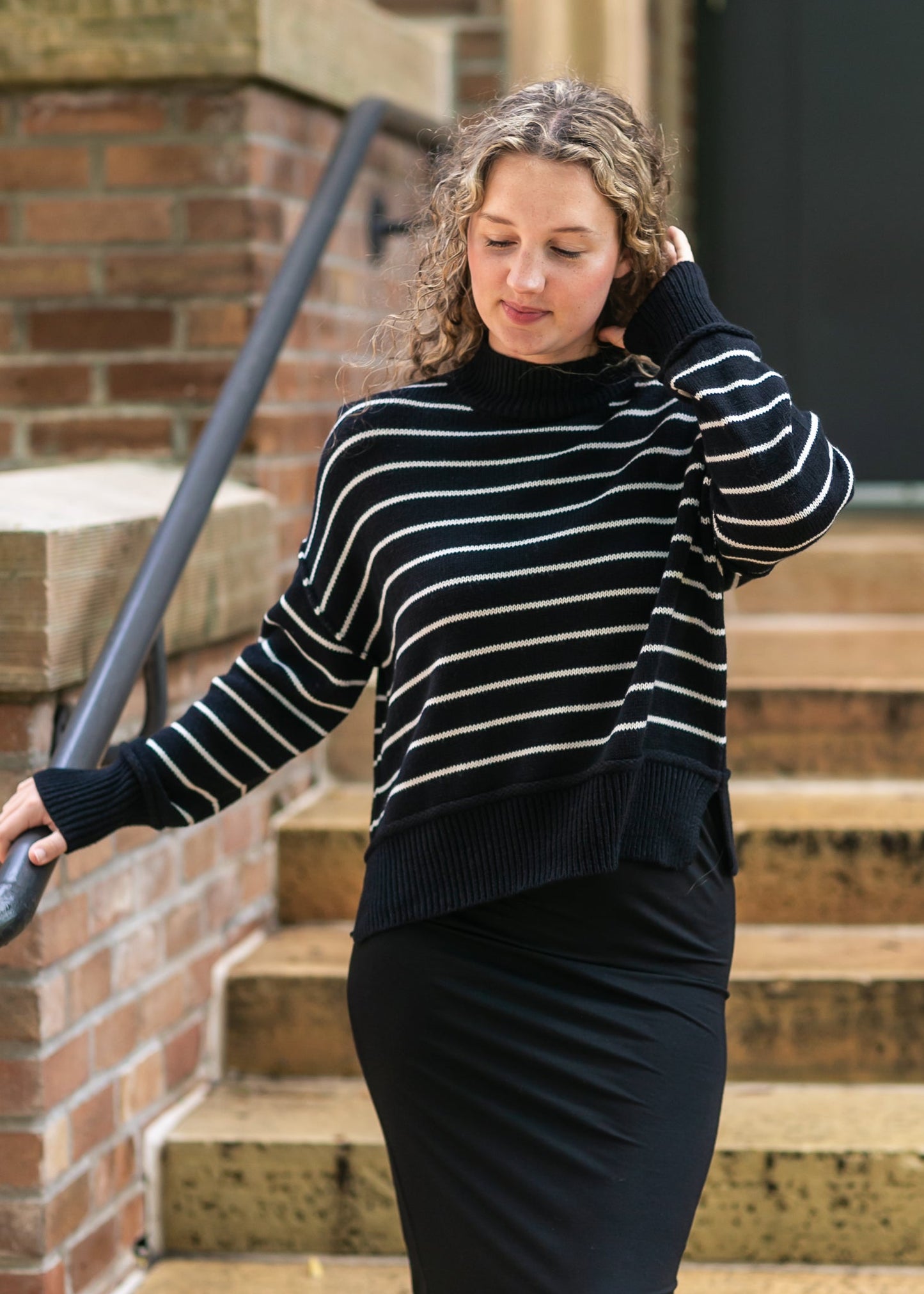 Stripe Mock Neck Pullover Sweater - FINAL SALE