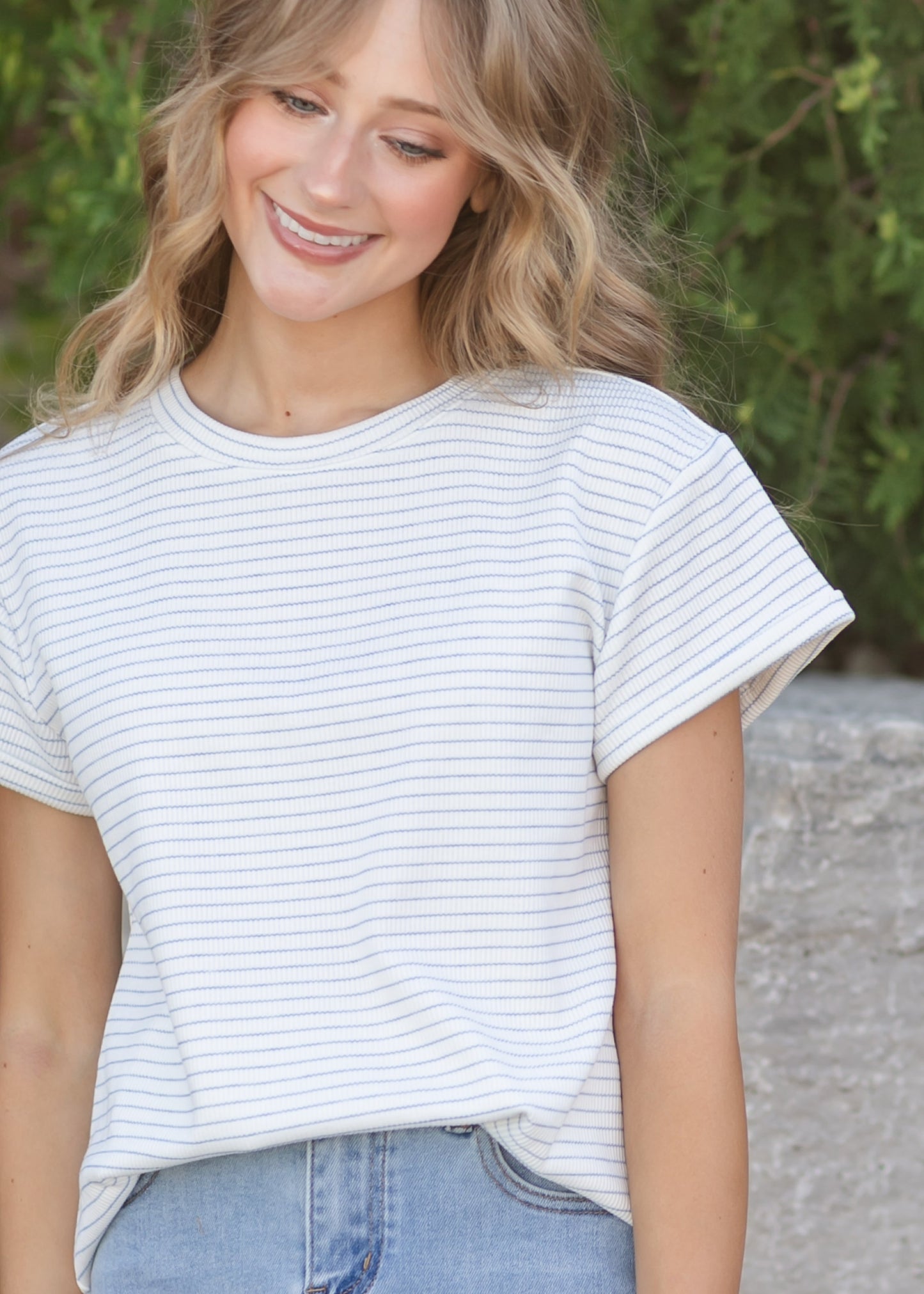 Stripe Round Neck Short Sleeve Top - FINAL SALE