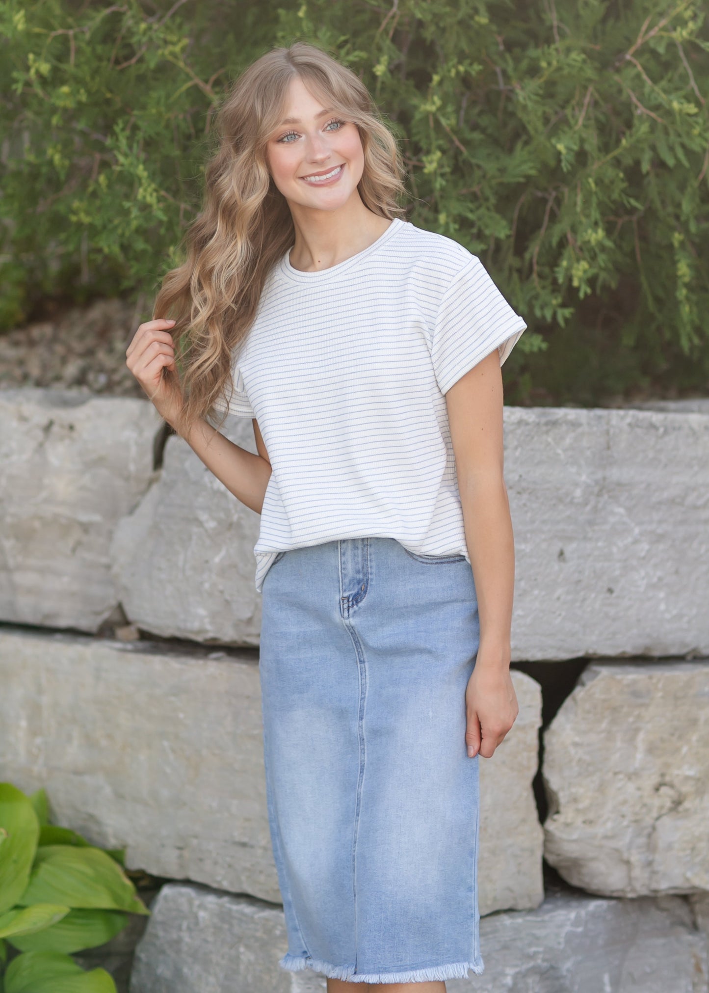Stripe Round Neck Short Sleeve Top - FINAL SALE