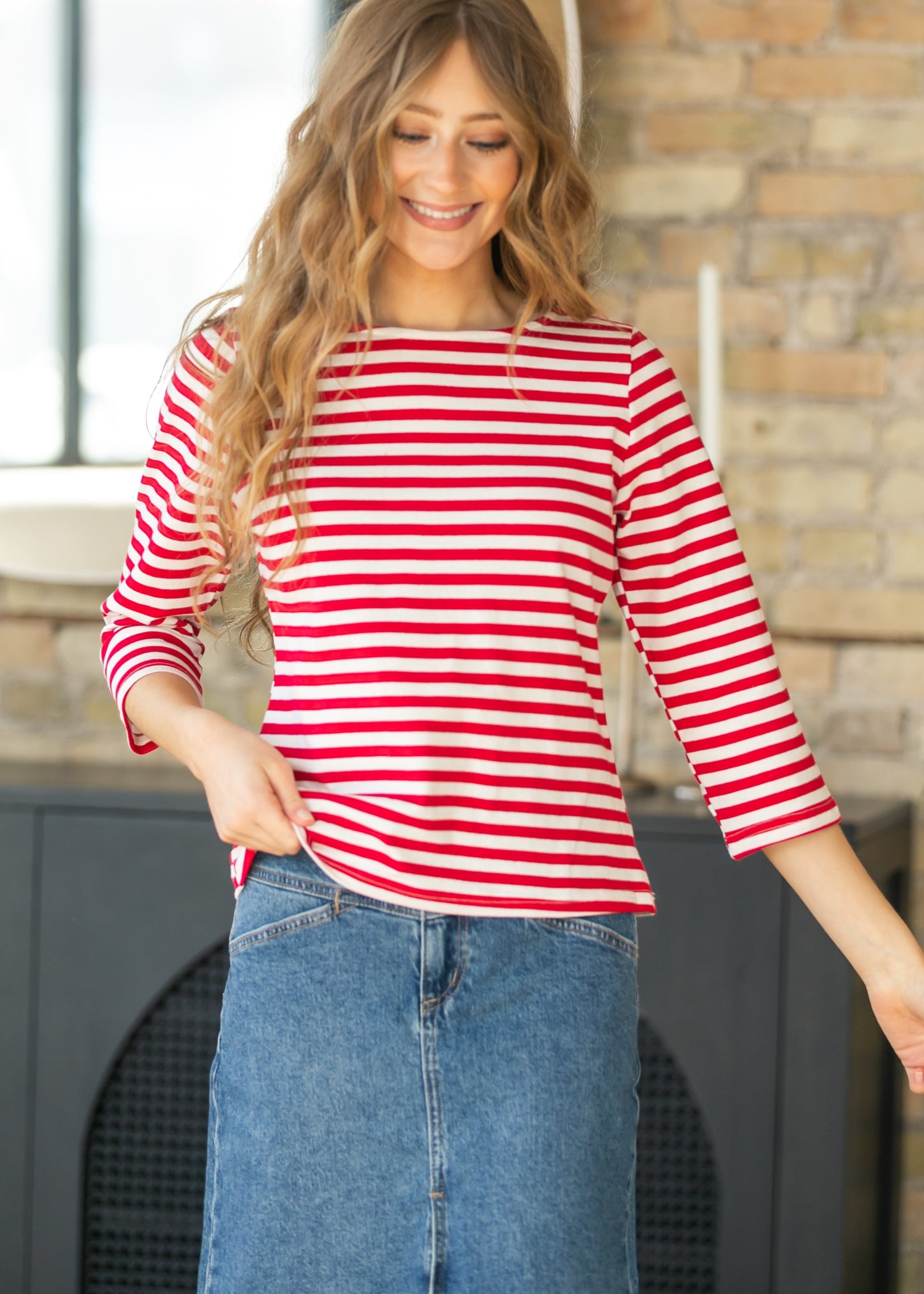 Striped Boatneck Half Sleeve Top