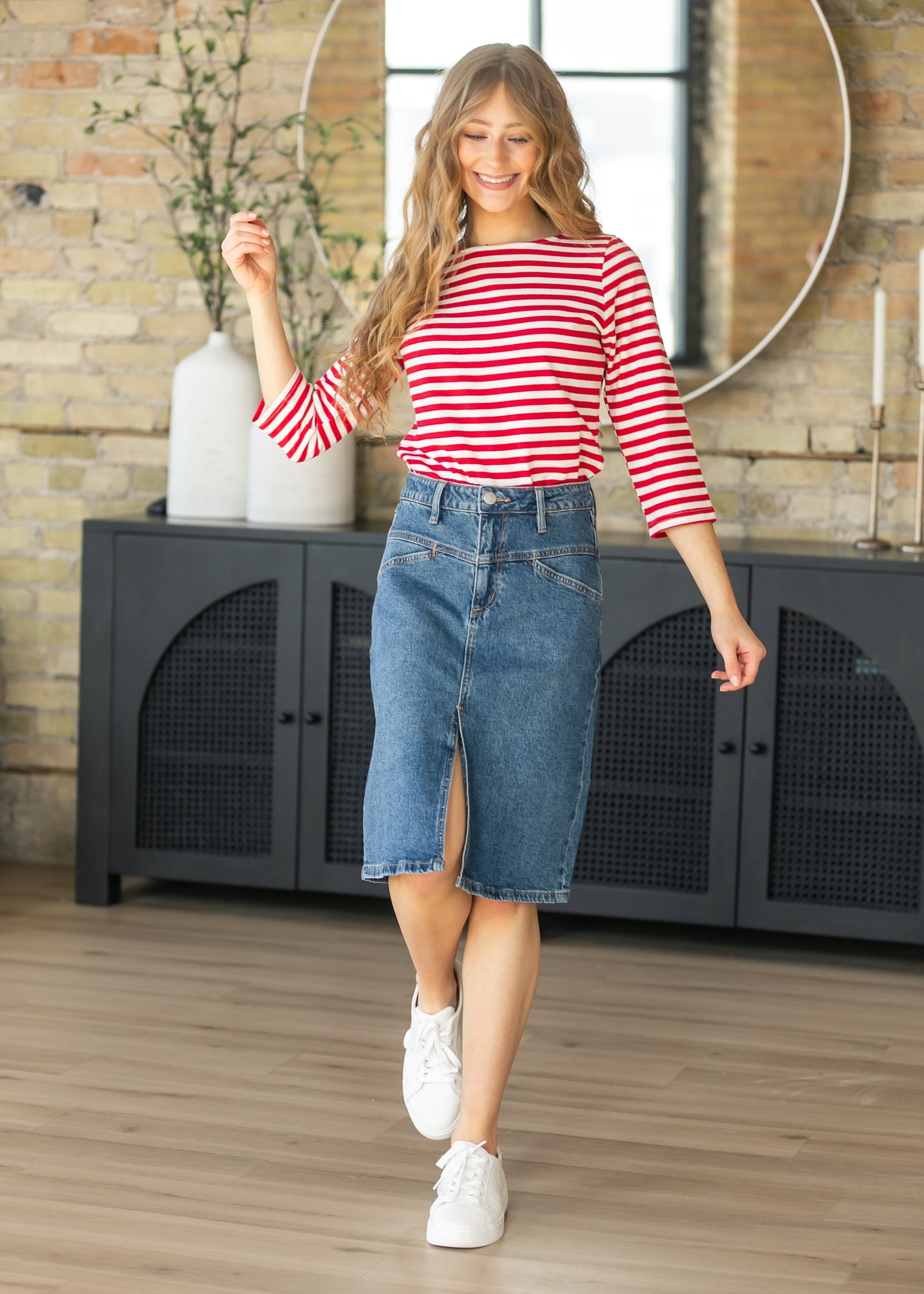 Striped Boatneck Half Sleeve Top