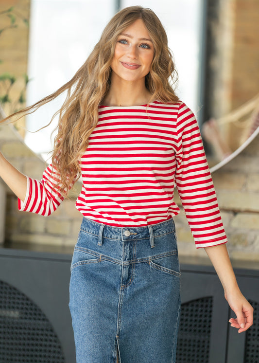 Striped Boatneck Half Sleeve Top
