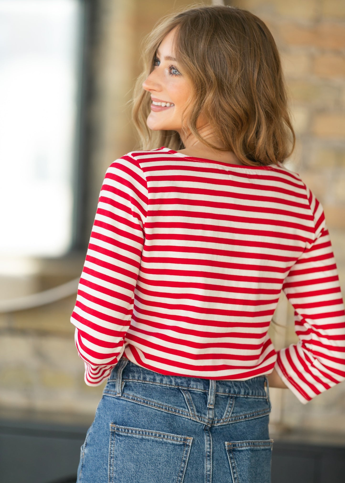Striped Boatneck Half Sleeve Top