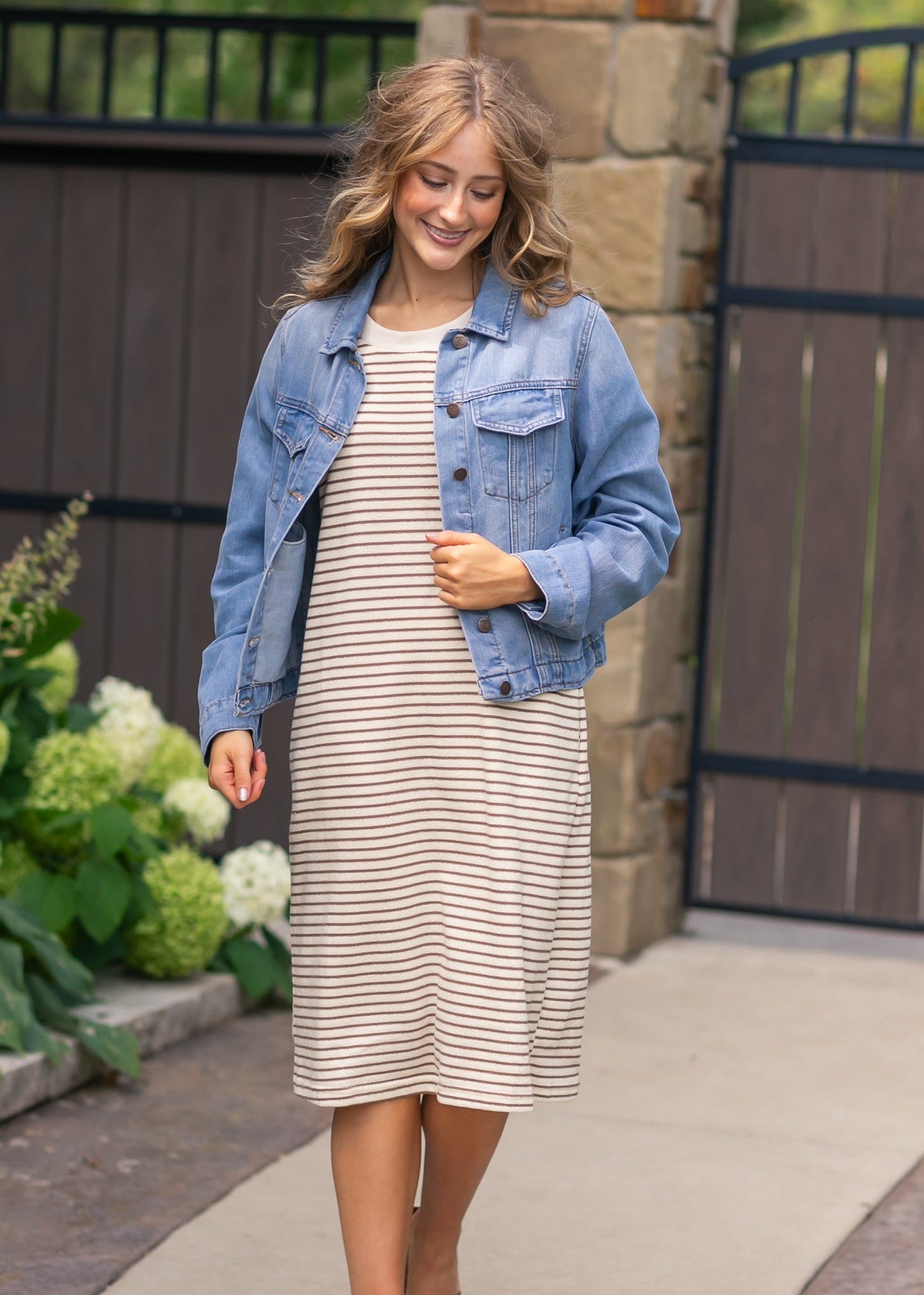 Striped Bubble Sleeve Midi Dress - FINAL SALE