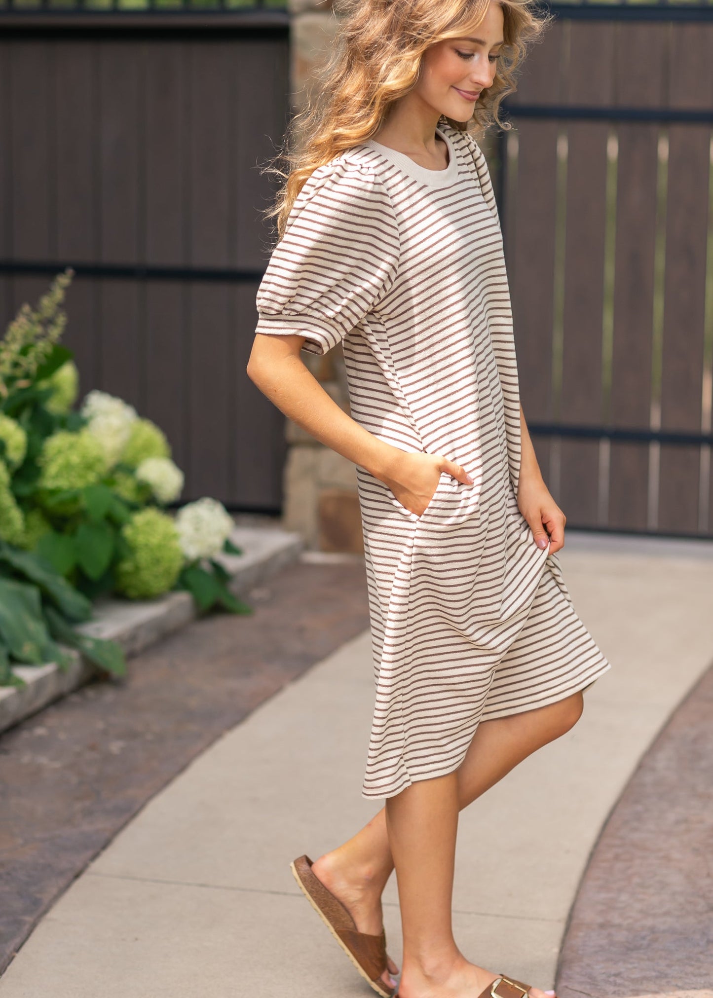 Striped Bubble Sleeve Midi Dress - FINAL SALE
