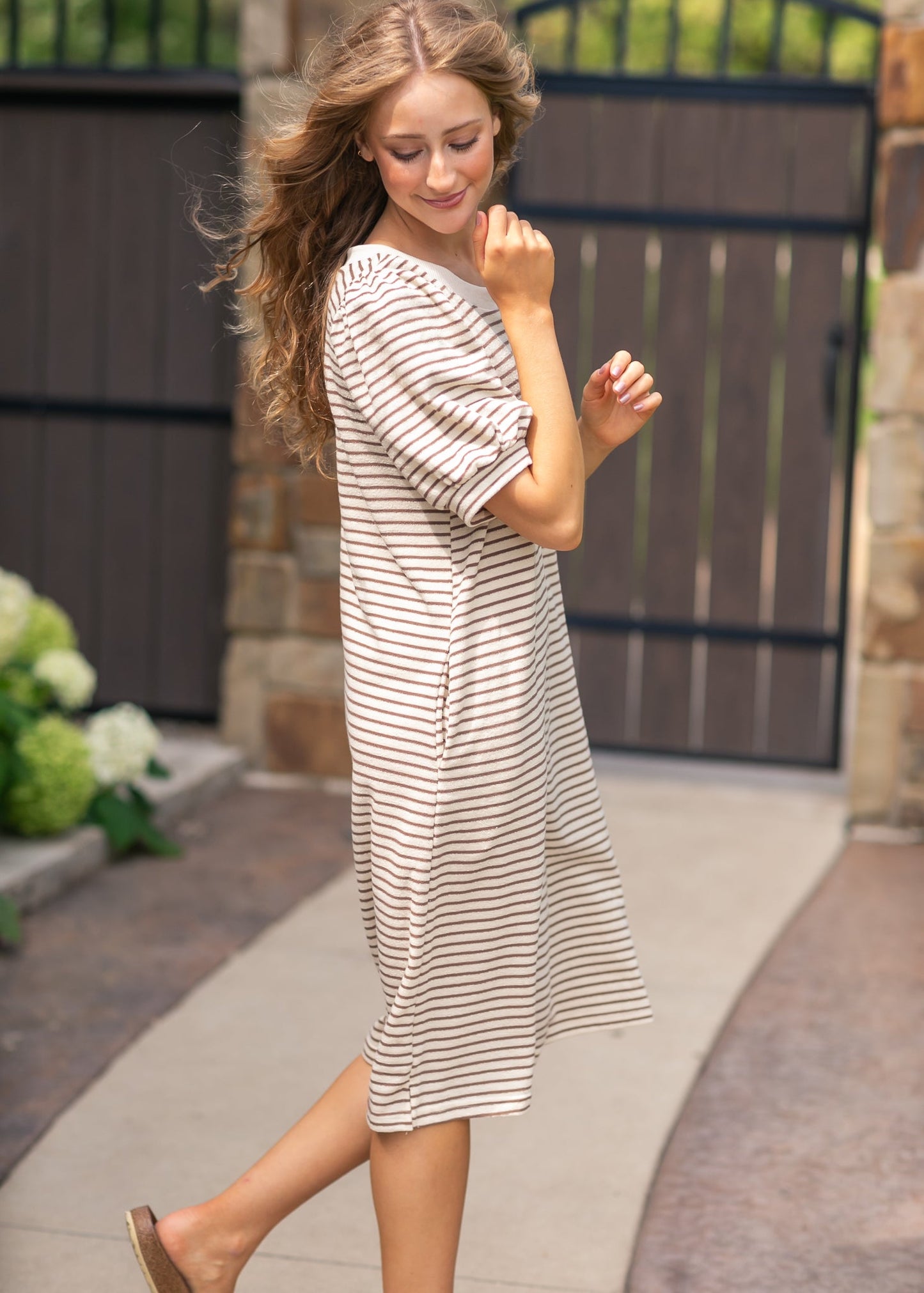 Striped Bubble Sleeve Midi Dress - FINAL SALE