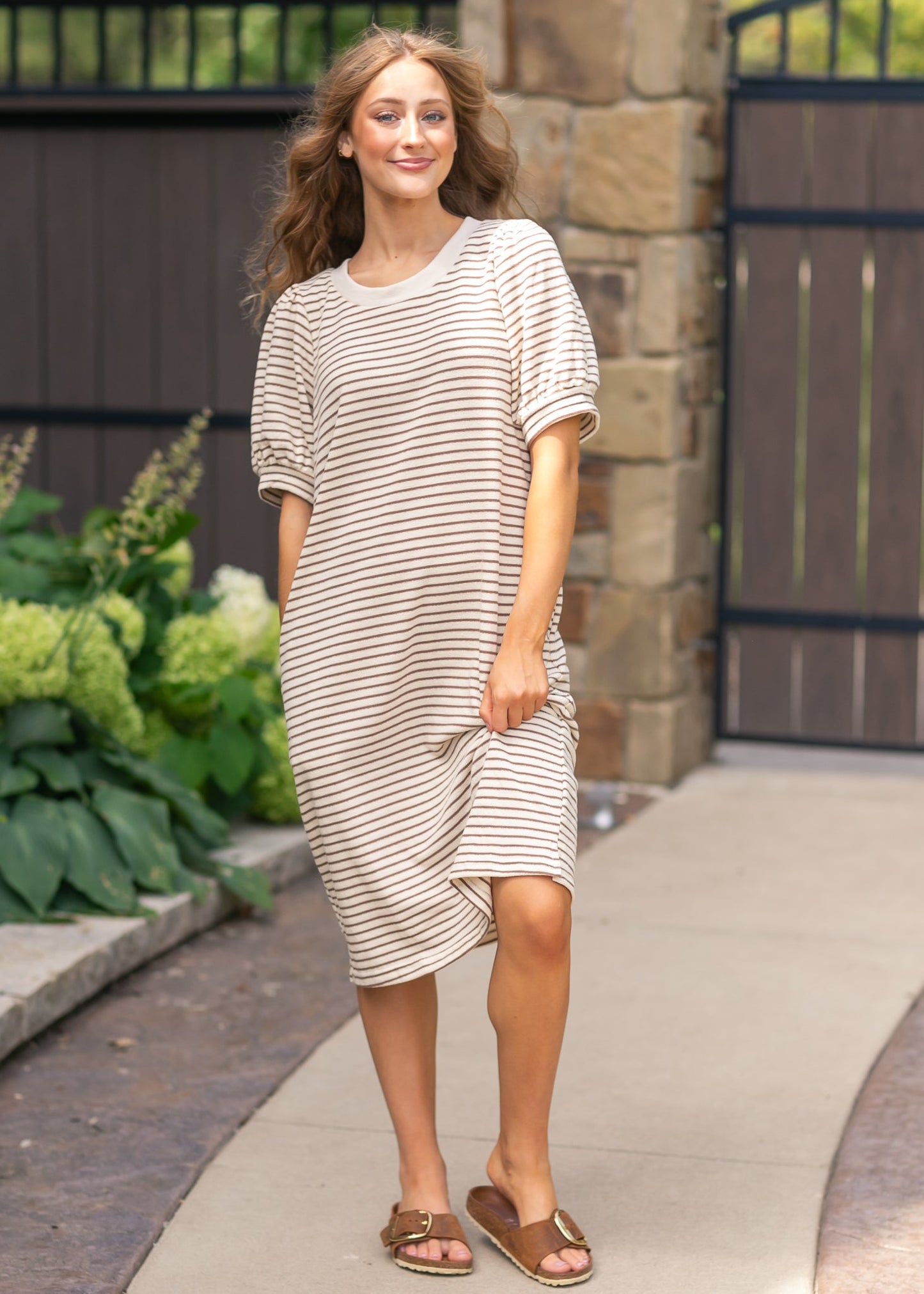 Striped Bubble Sleeve Midi Dress - FINAL SALE