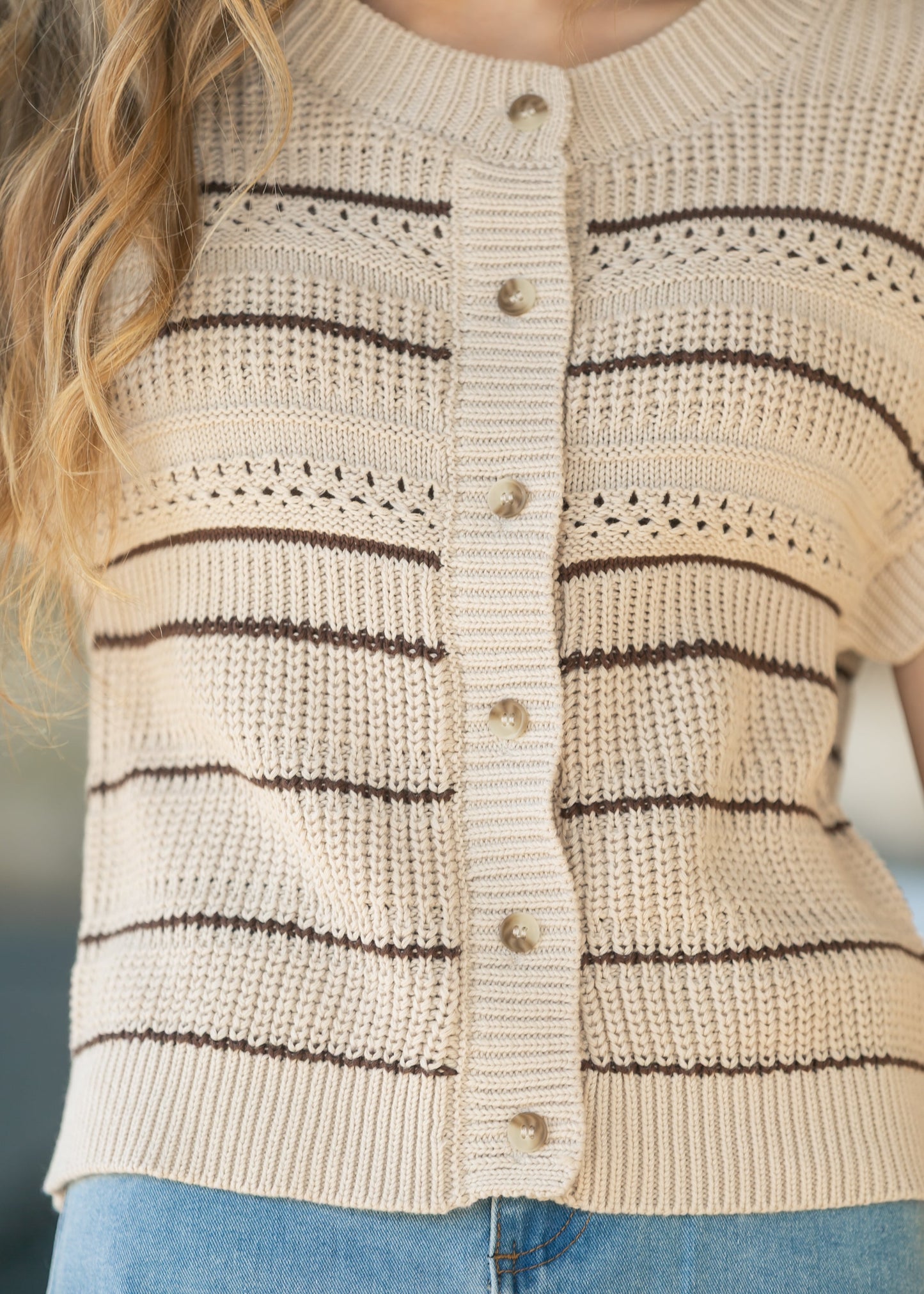 Striped Button Up Knit Cardigan