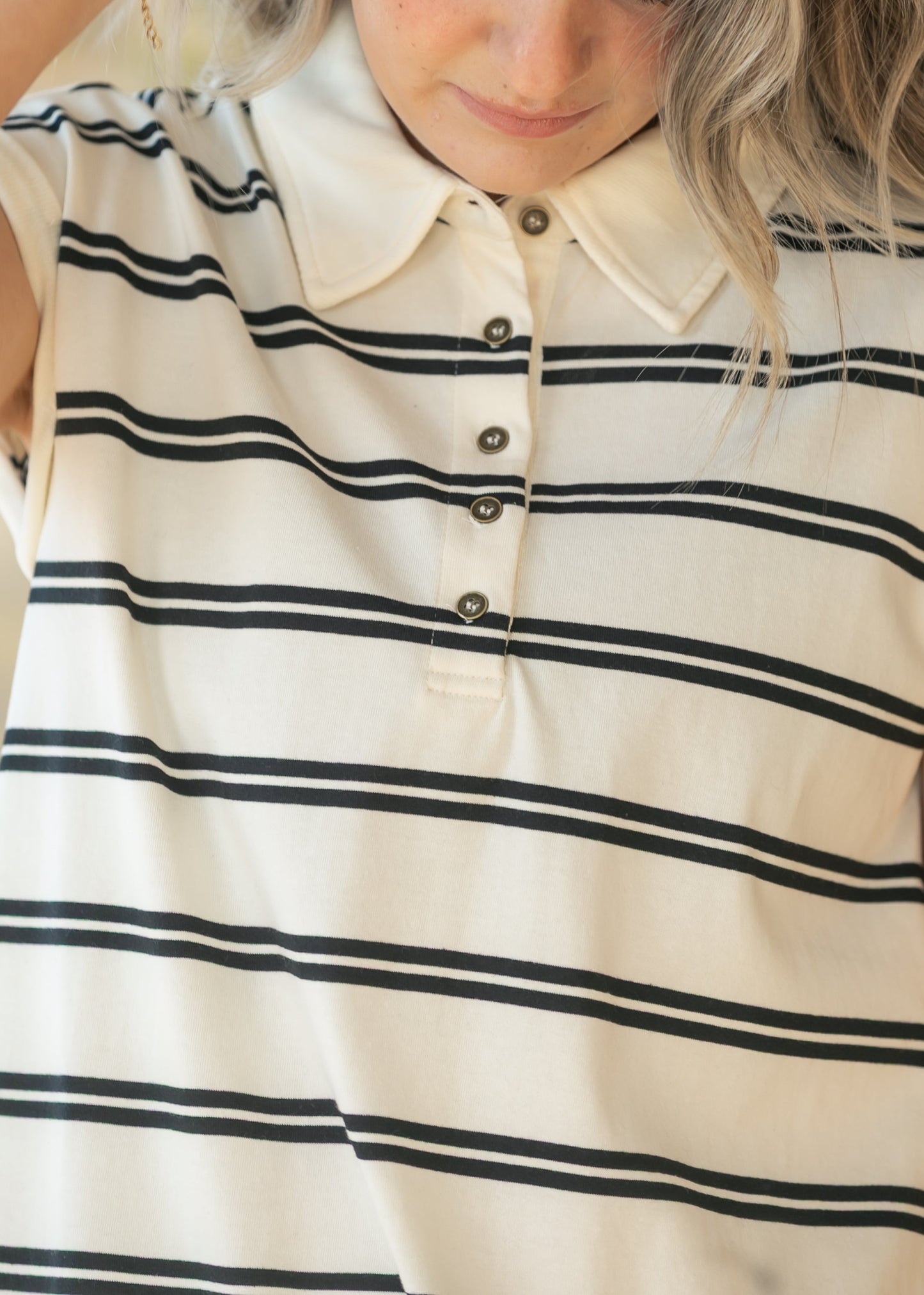 Striped Collared Slub Midi Dress