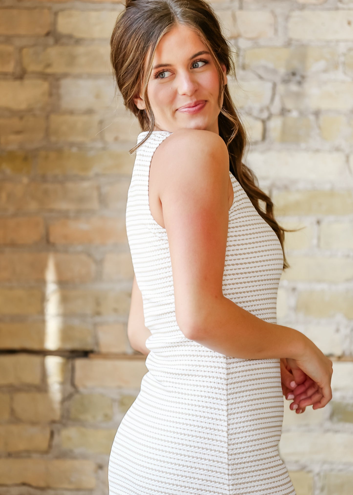 Striped Dot Knit Midi Dress