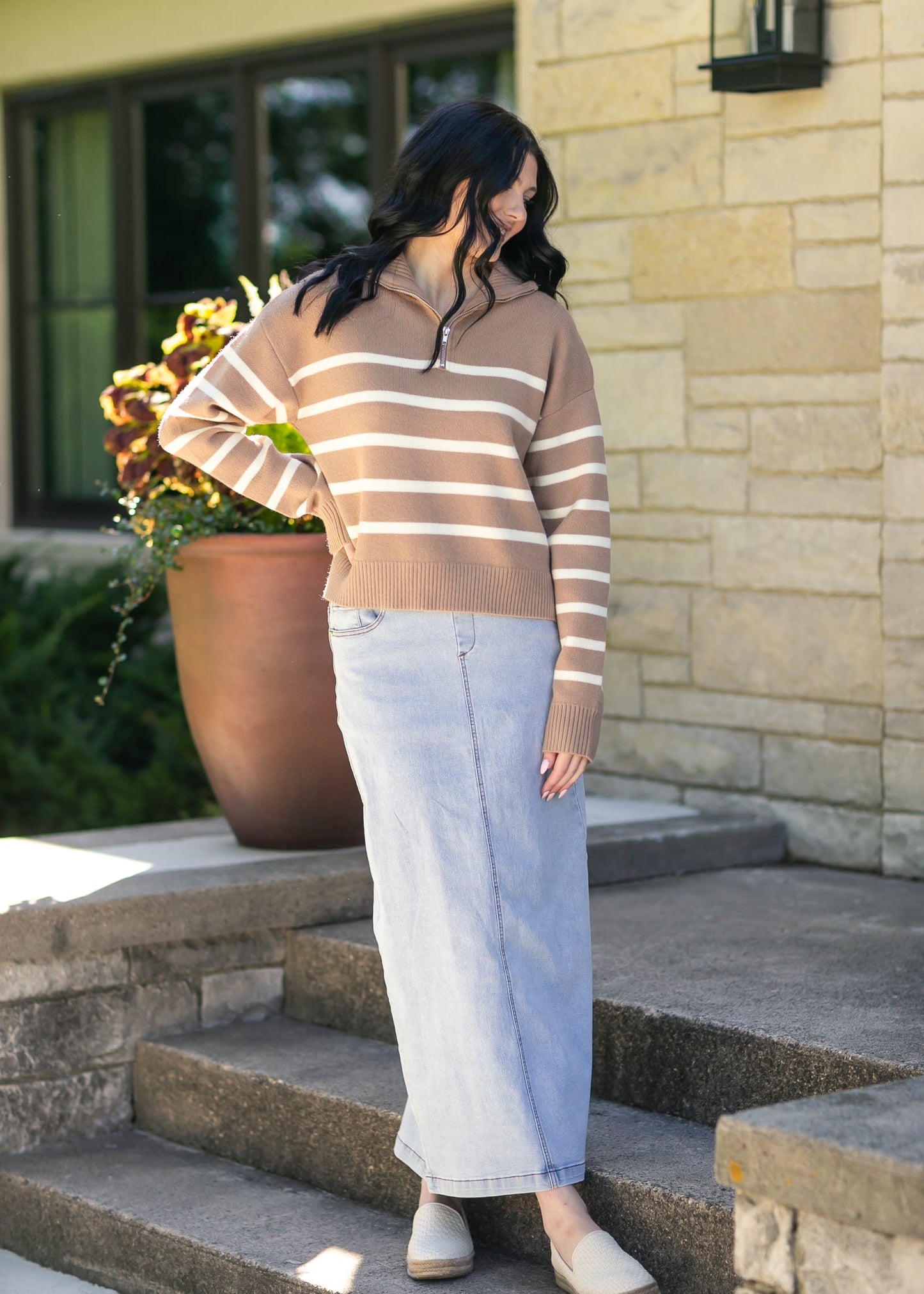 Striped Half Zip Sweater - FINAL SALE
