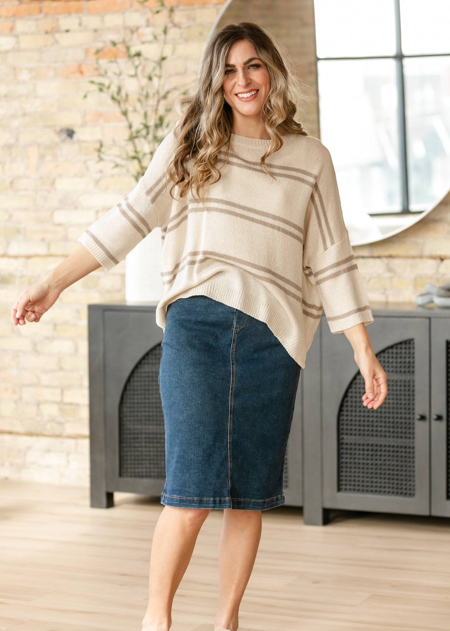 Striped Knit Drop Shoulder Top