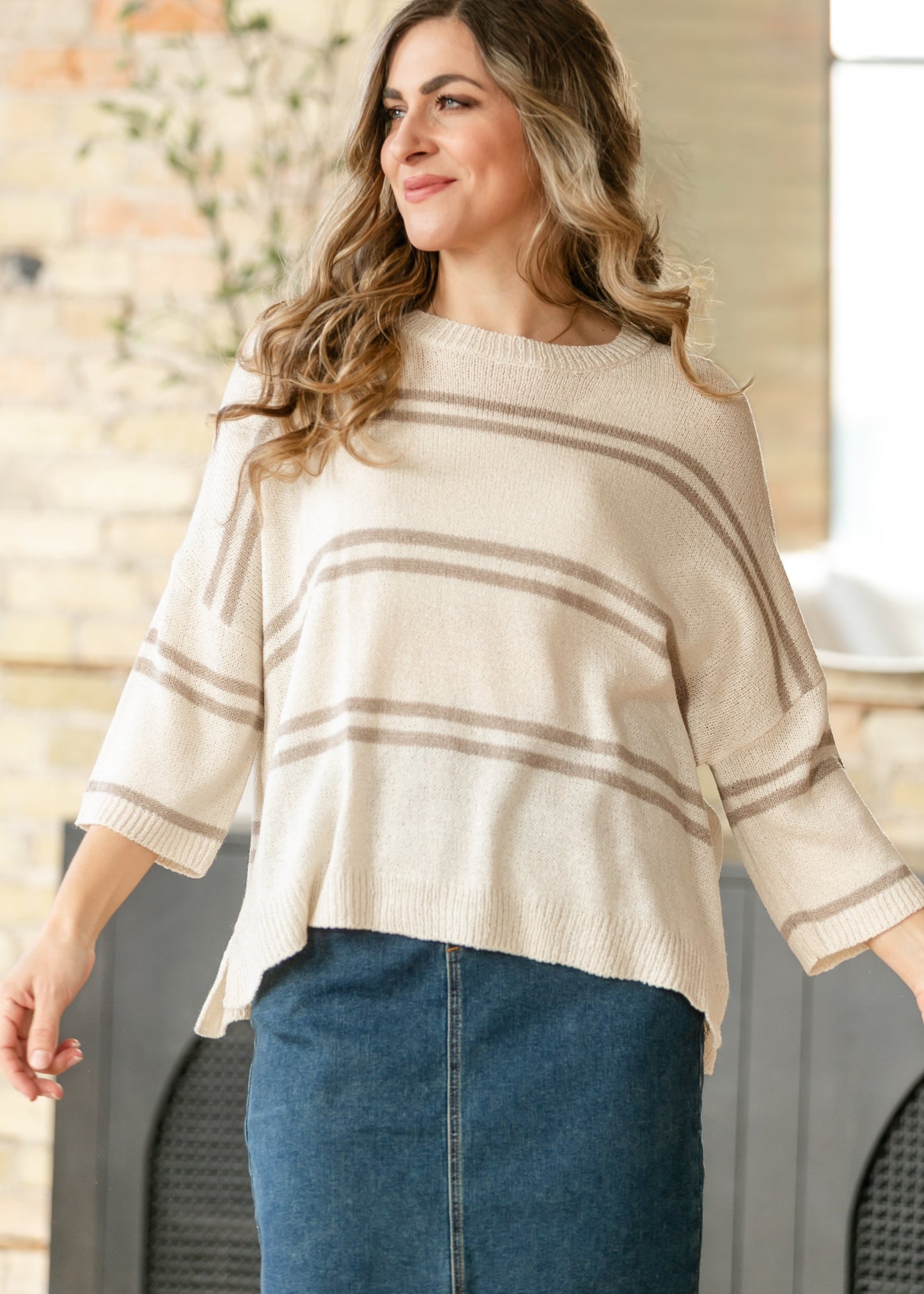 Striped Knit Drop Shoulder Top