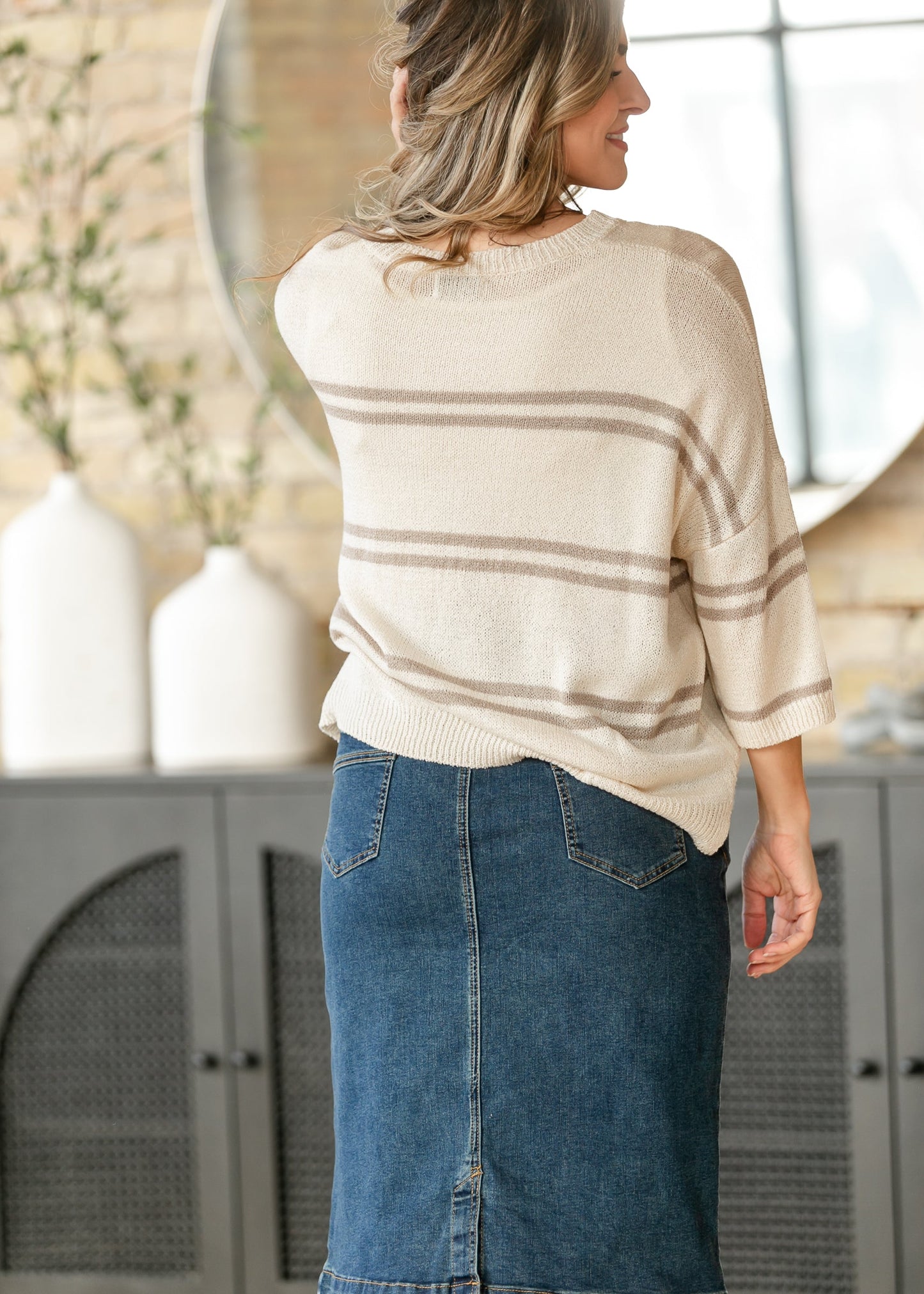 Striped Knit Drop Shoulder Top