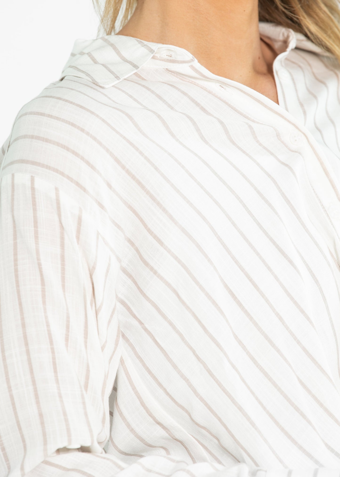 Striped Long Sleeve Button Up Twist Hem Top - FINAL SALE
