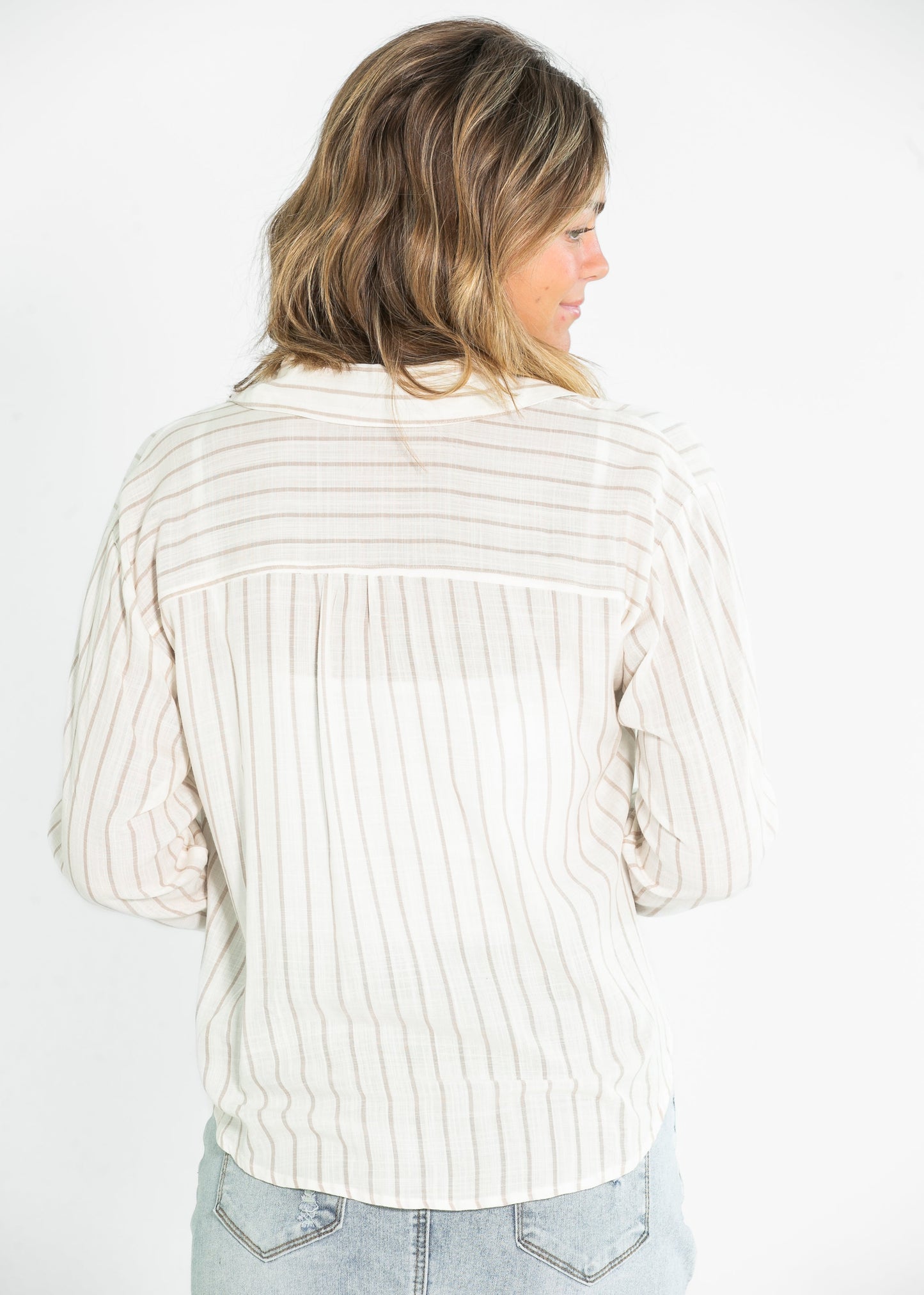 Striped Long Sleeve Button Up Twist Hem Top - FINAL SALE