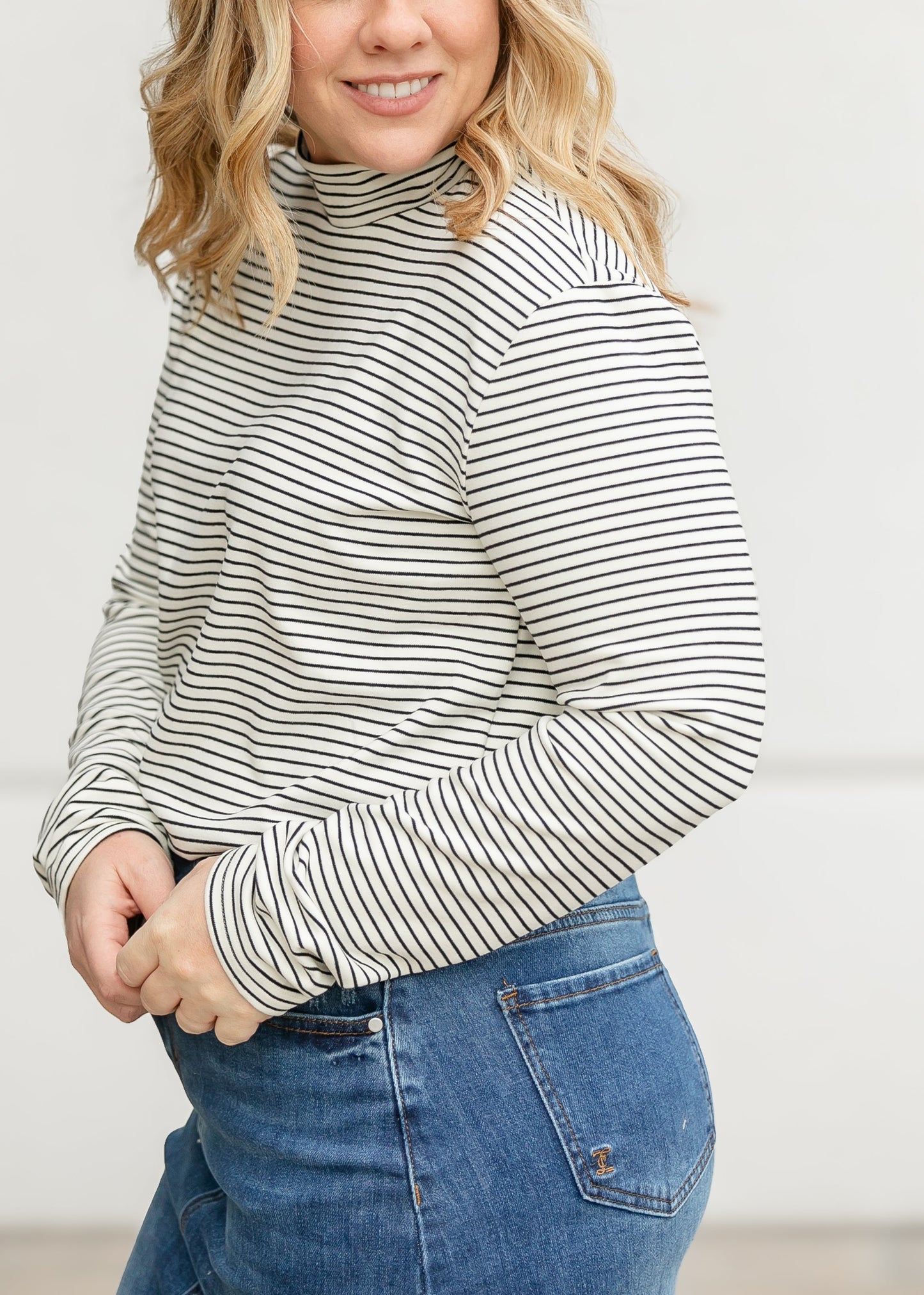 Striped Long Sleeve Mock Neck Top