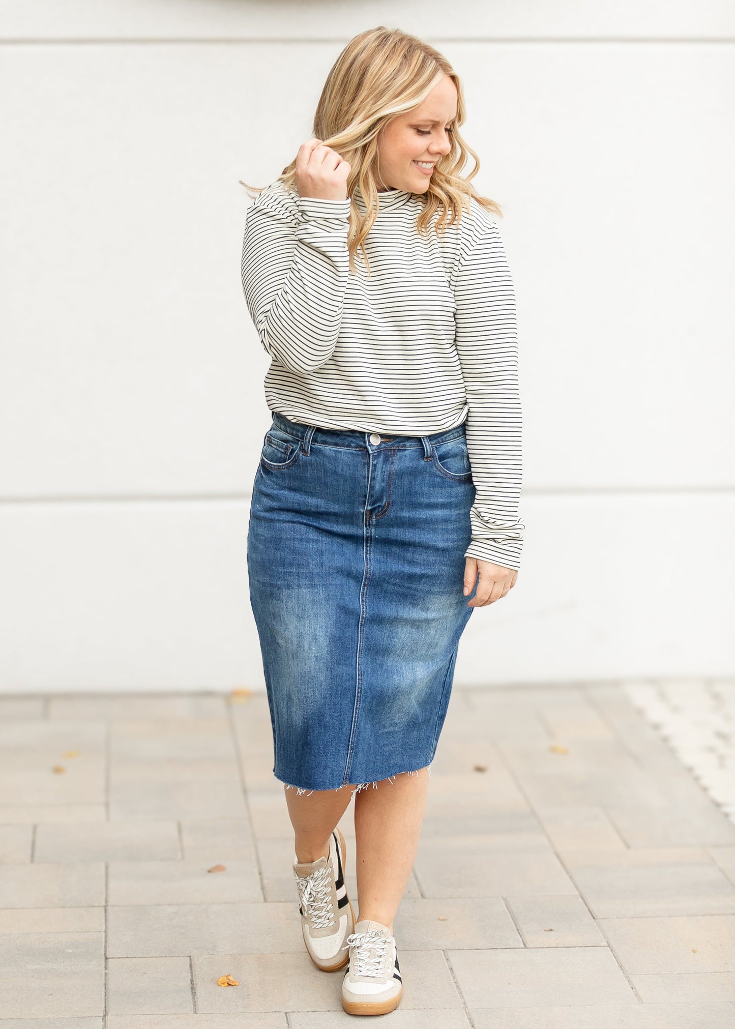 Striped Long Sleeve Mock Neck Top