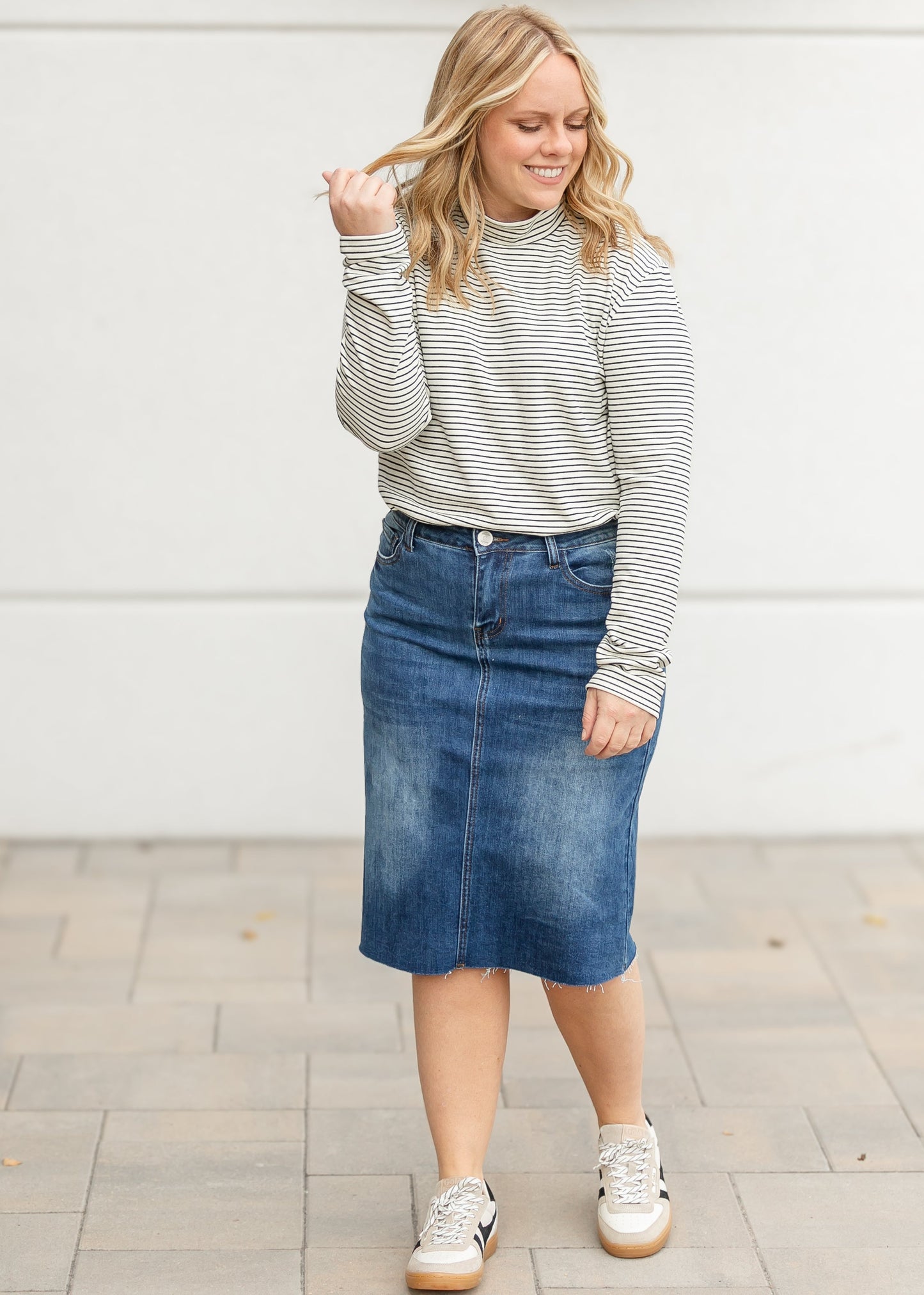 Striped Long Sleeve Mock Neck Top