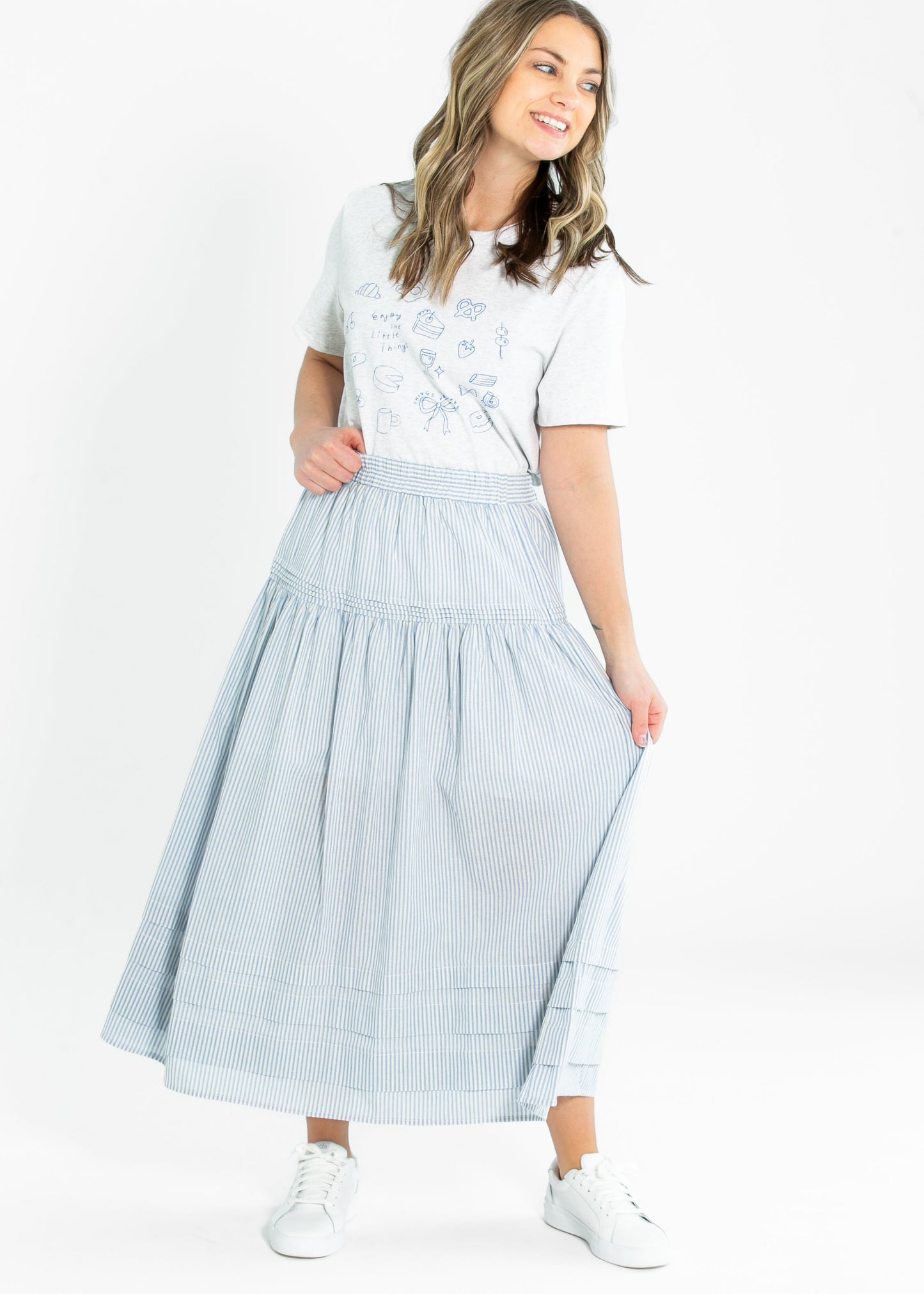 Palmer Striped Pleats Midi Skirt - FINAL SALE