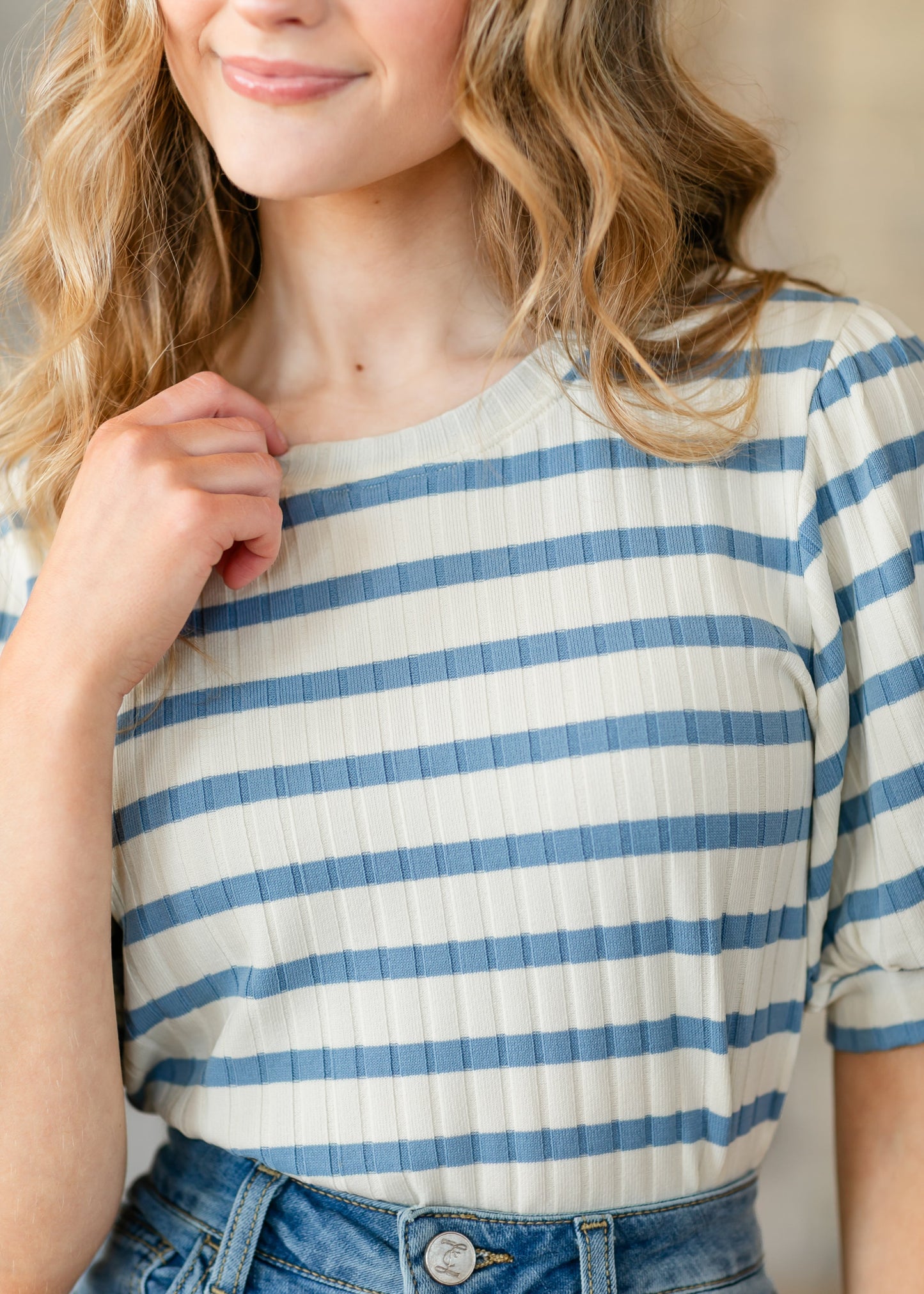 Striped Puff Sleeve Knit Top - FINAL SALE