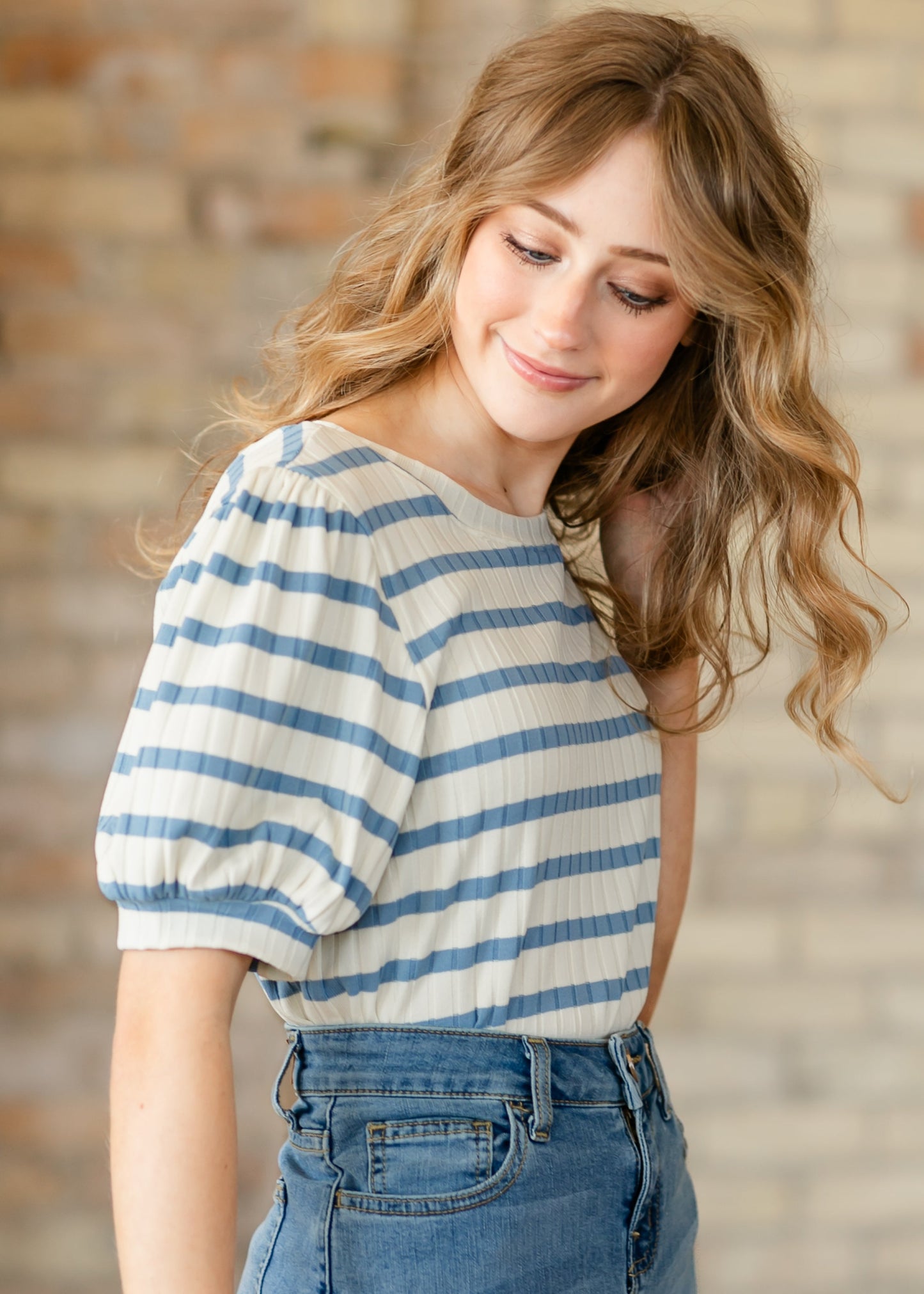 Striped Puff Sleeve Knit Top - FINAL SALE