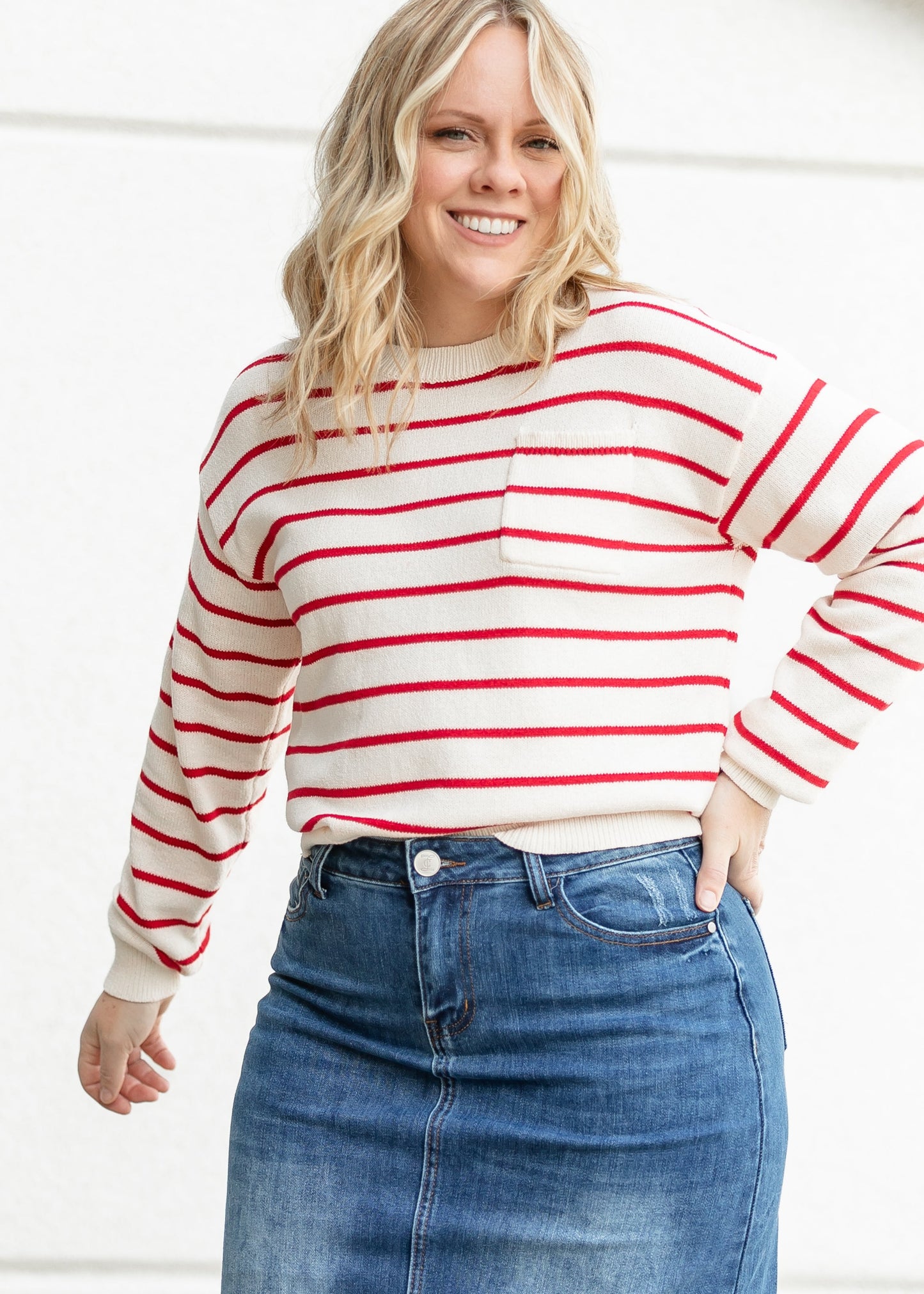 Striped Raglan Pocket Sweater