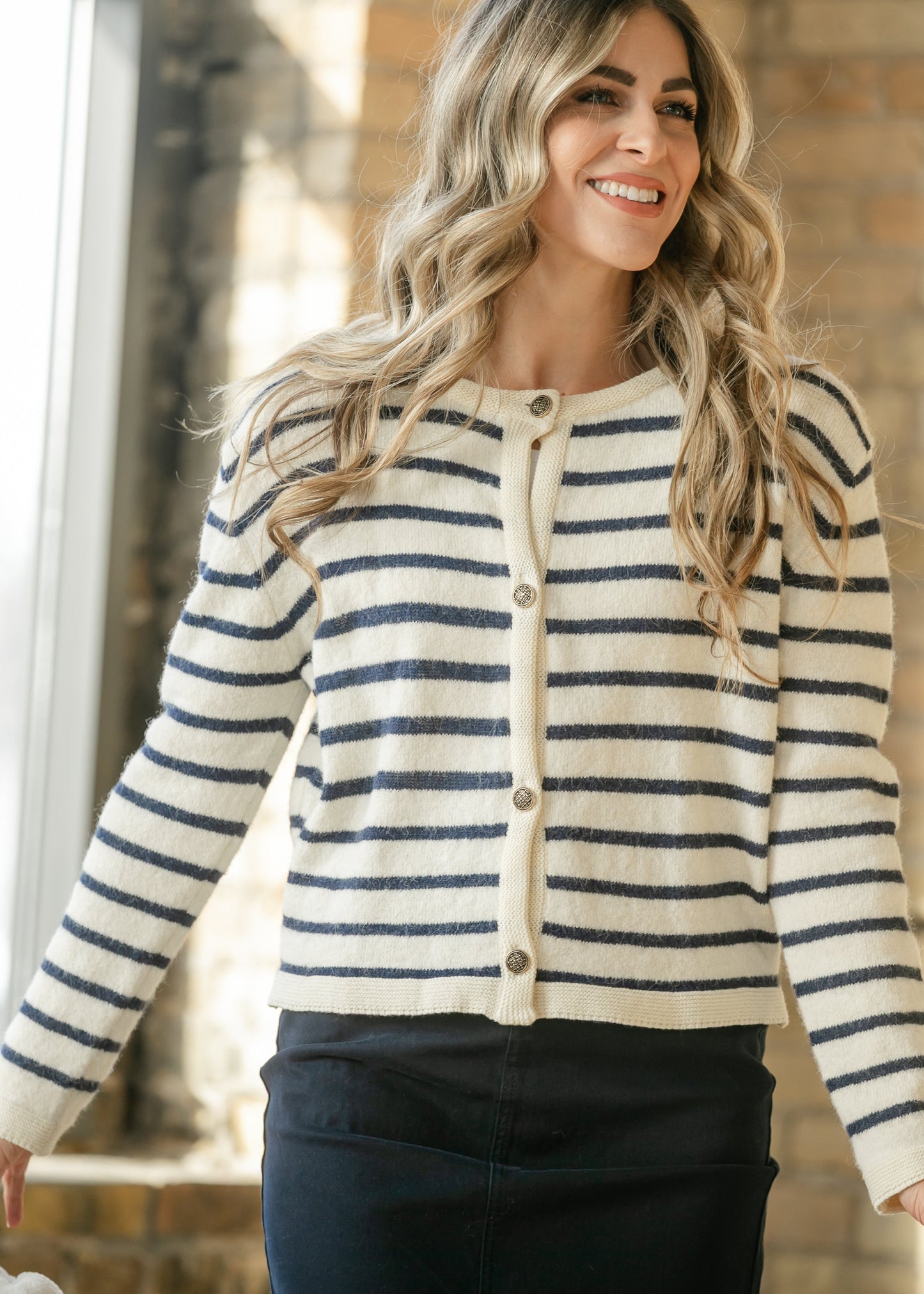Striped Round Neck Button Cardigan - FINAL SALE