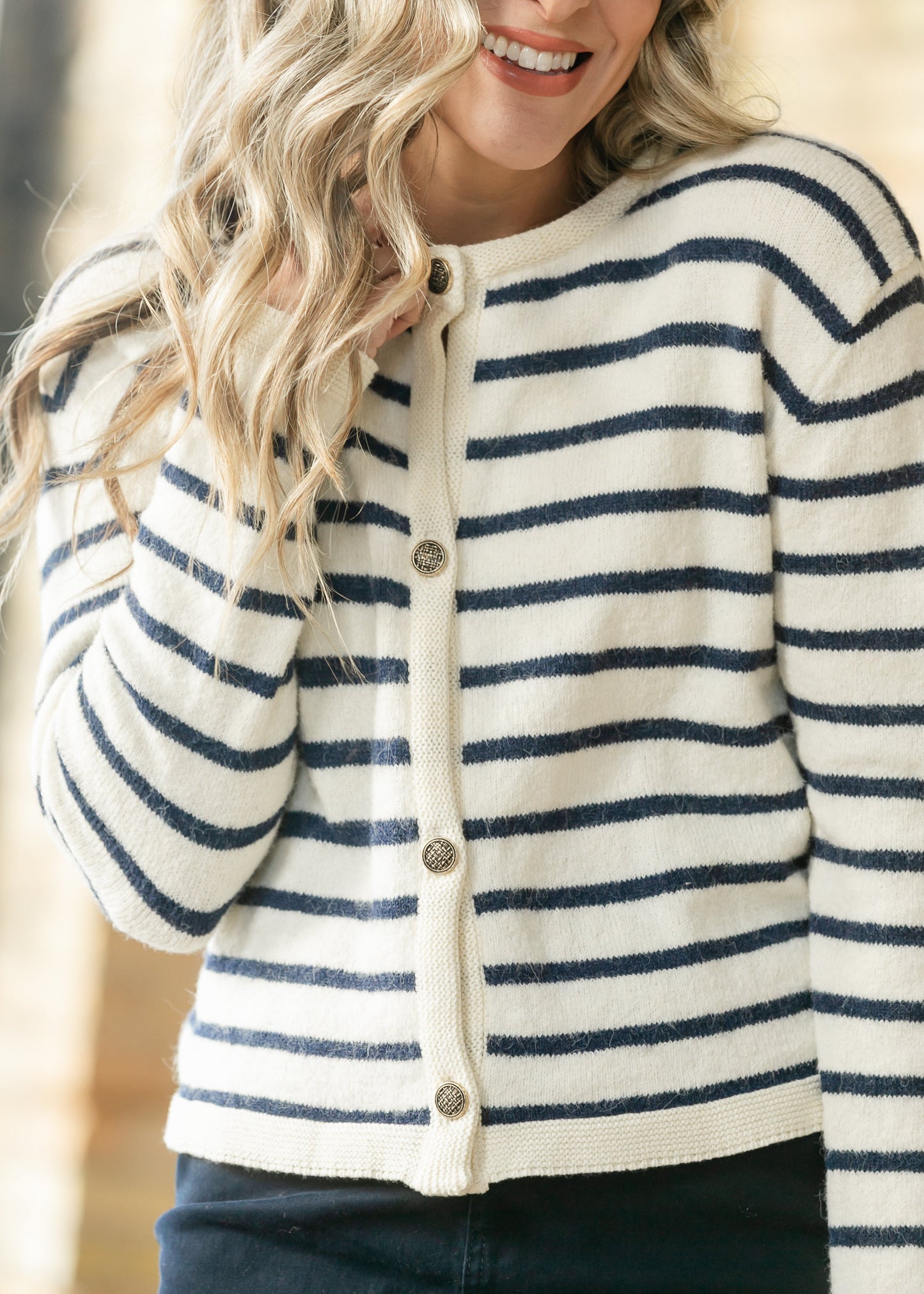 Striped Round Neck Button Cardigan - FINAL SALE