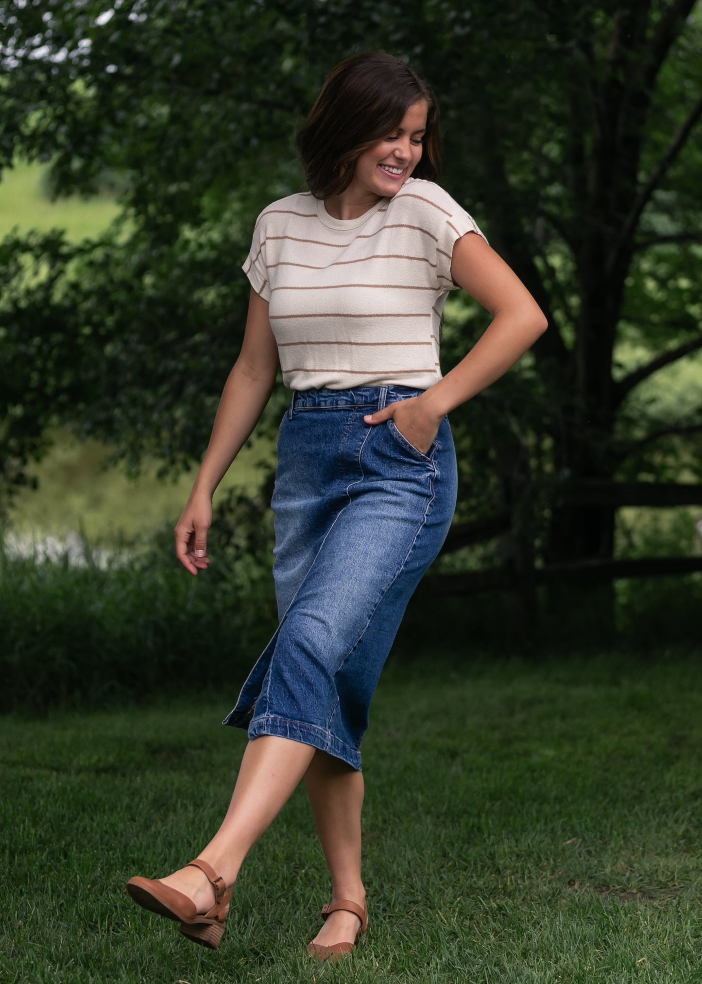 Striped Round Neck Knit Top
