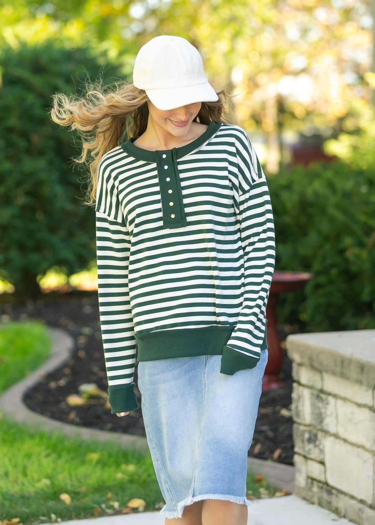 Striped Snap Front Henley Sweatshirt