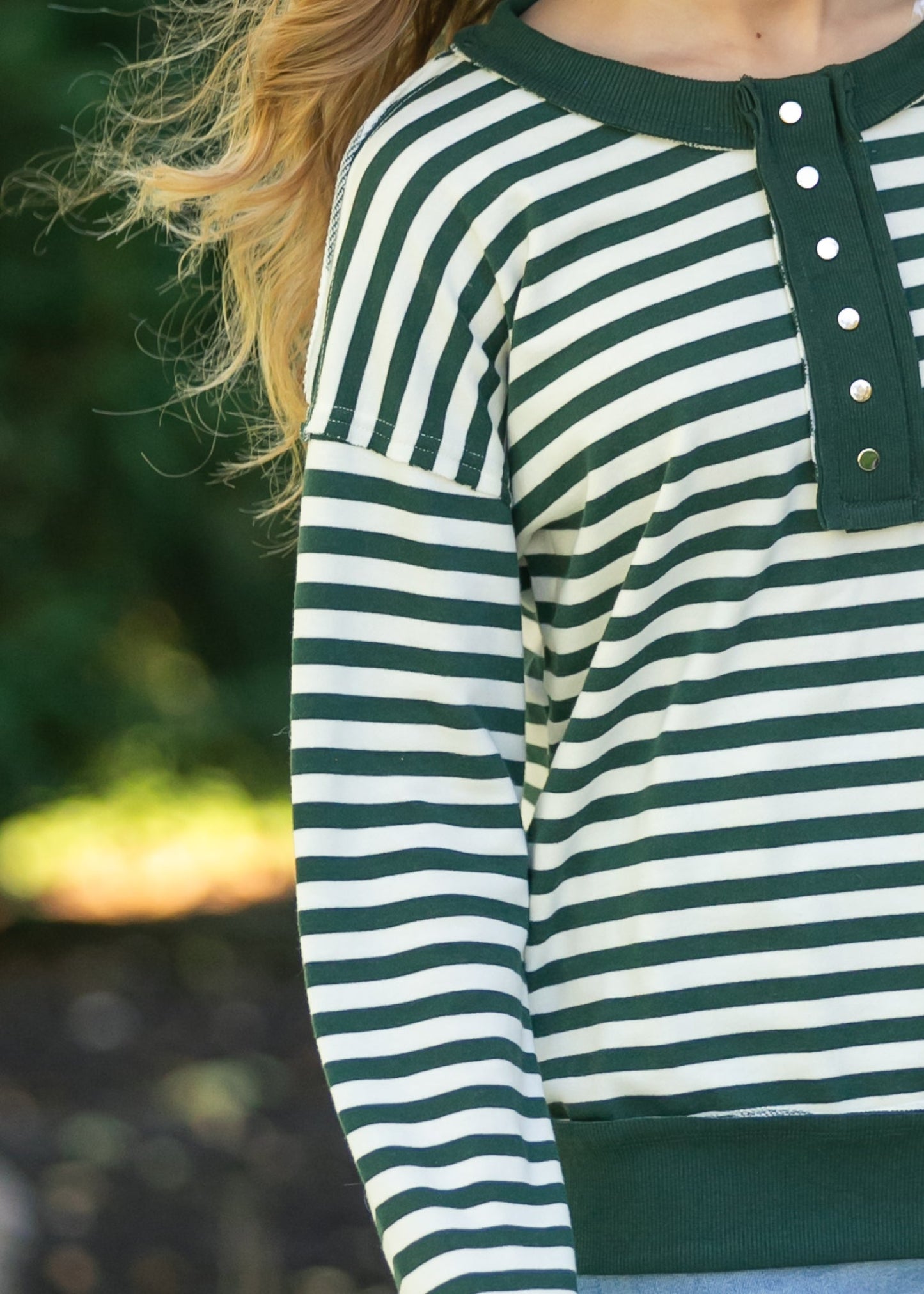 Striped Snap Front Henley Sweatshirt