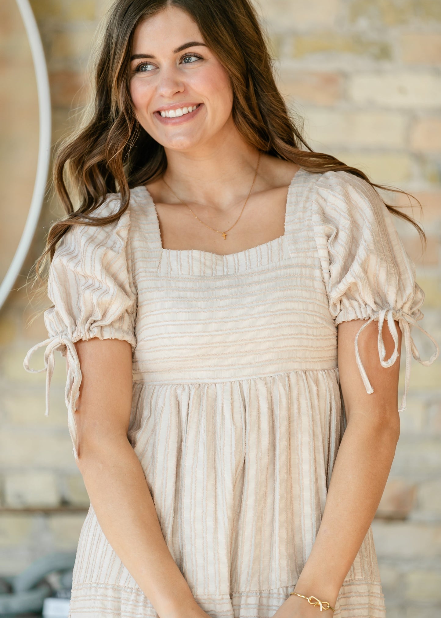 Striped Square Neck Tie Sleeve Maxi Dress