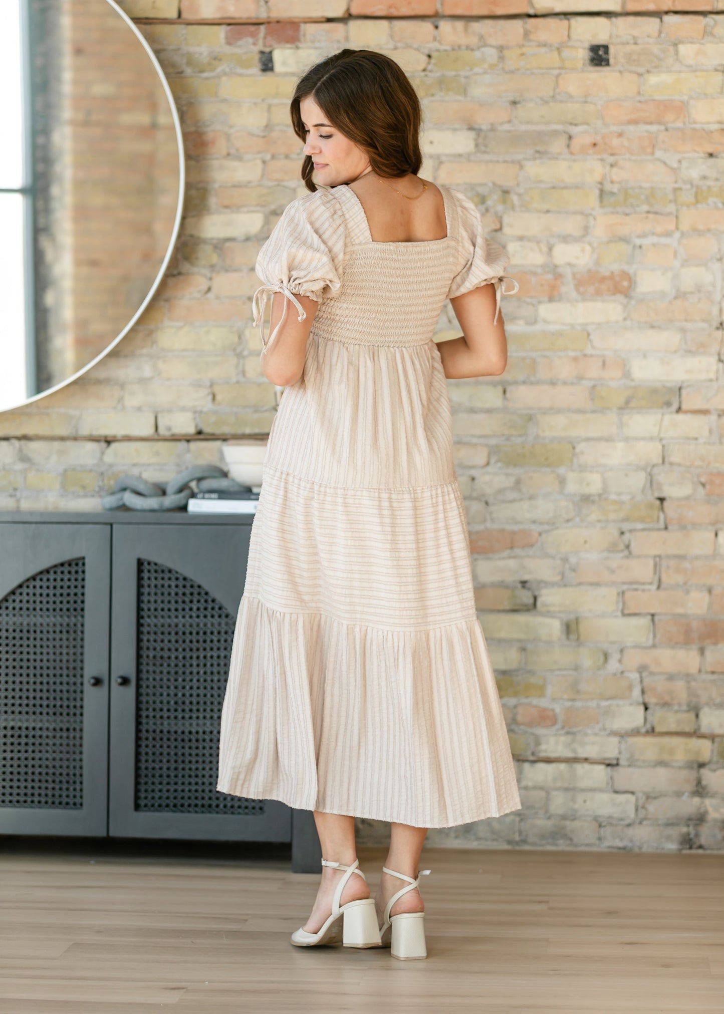 Striped Square Neck Tie Sleeve Maxi Dress
