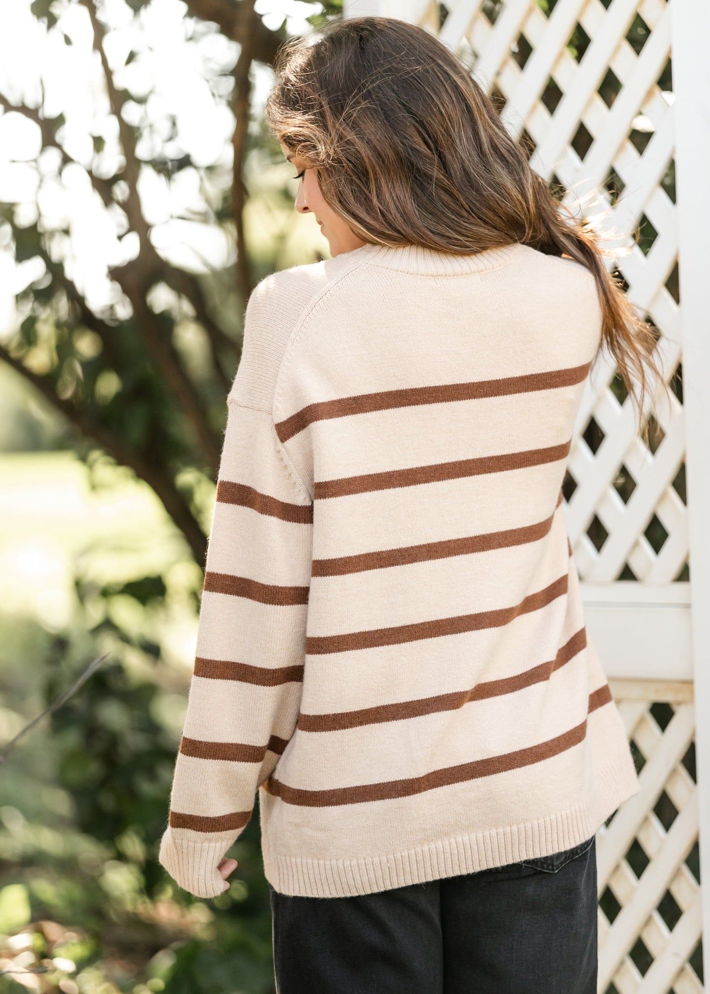 Striped Taupe Turtleneck Sweater