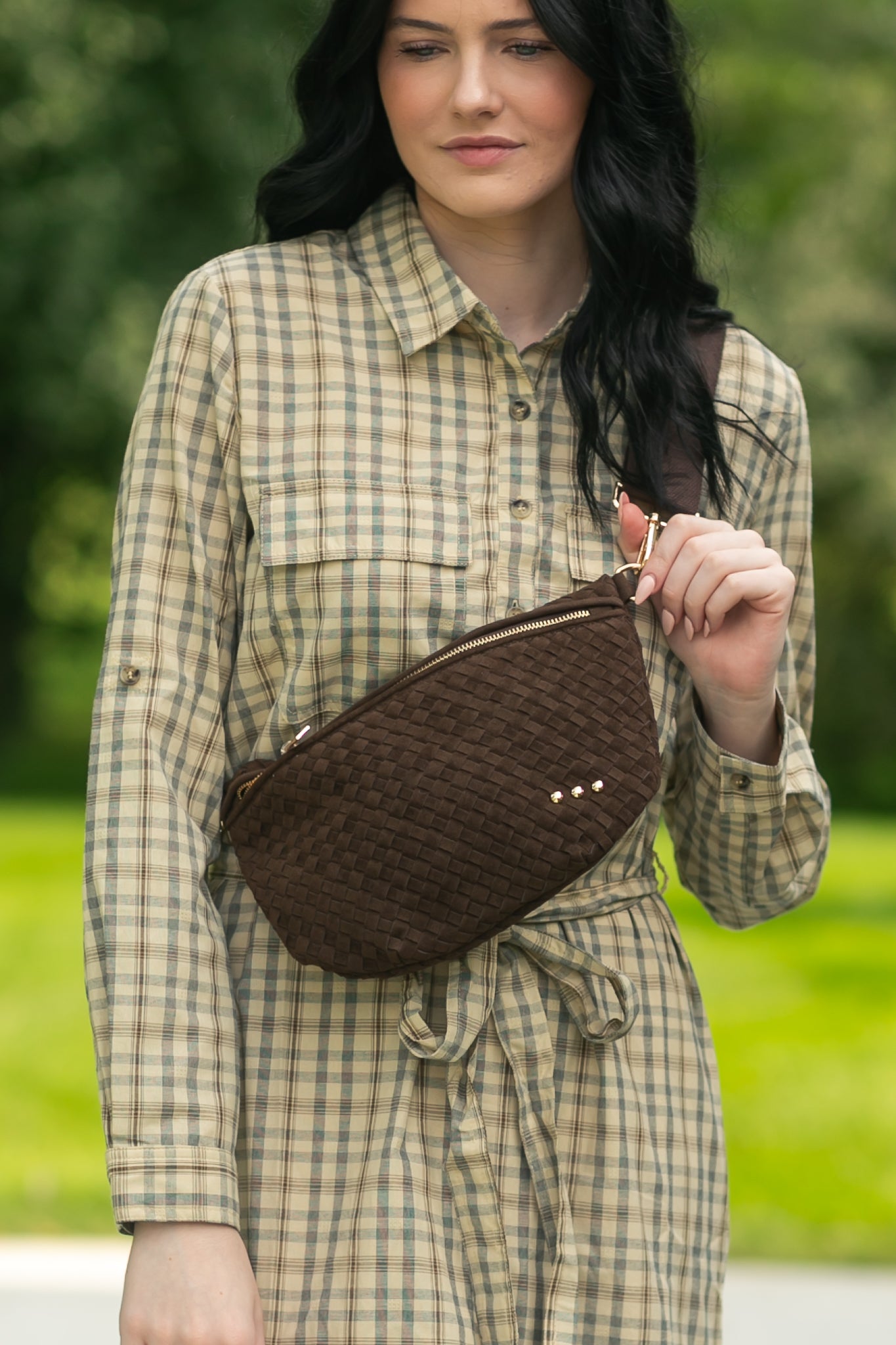 Suede Westlyn Woven Crossbody Bag