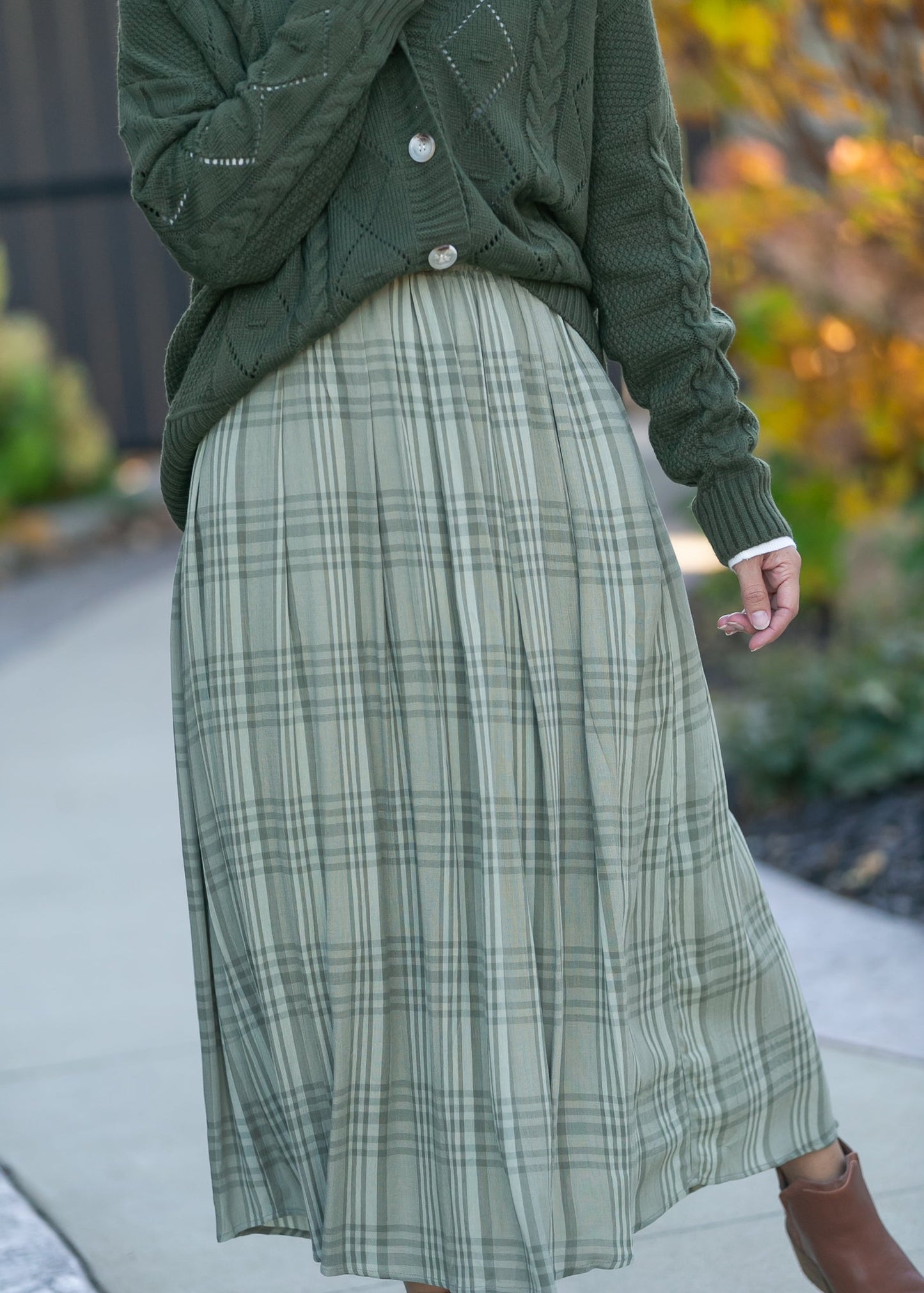 Tartan Plaid Pleated Midi Skirt