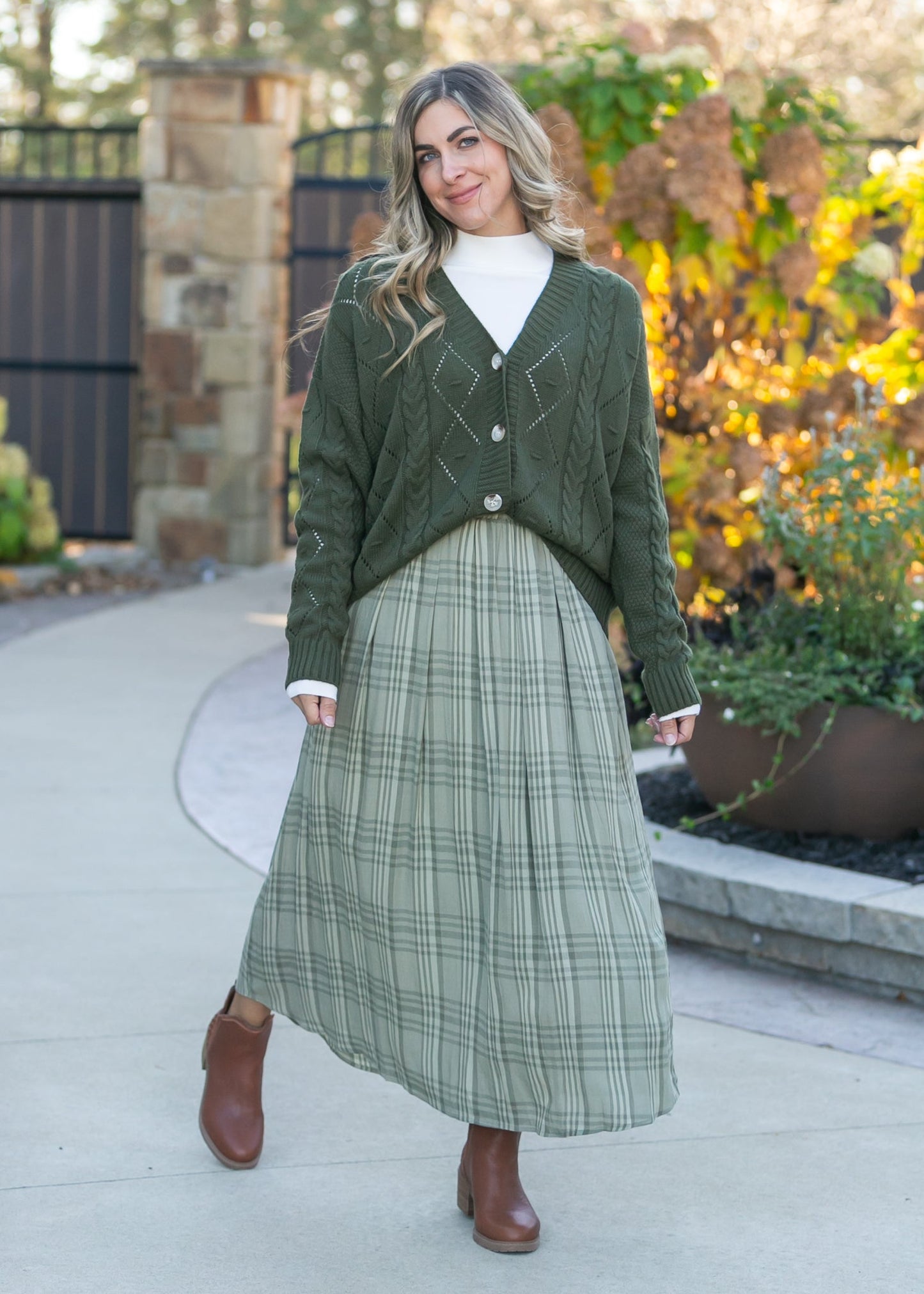 Tartan Plaid Pleated Midi Skirt