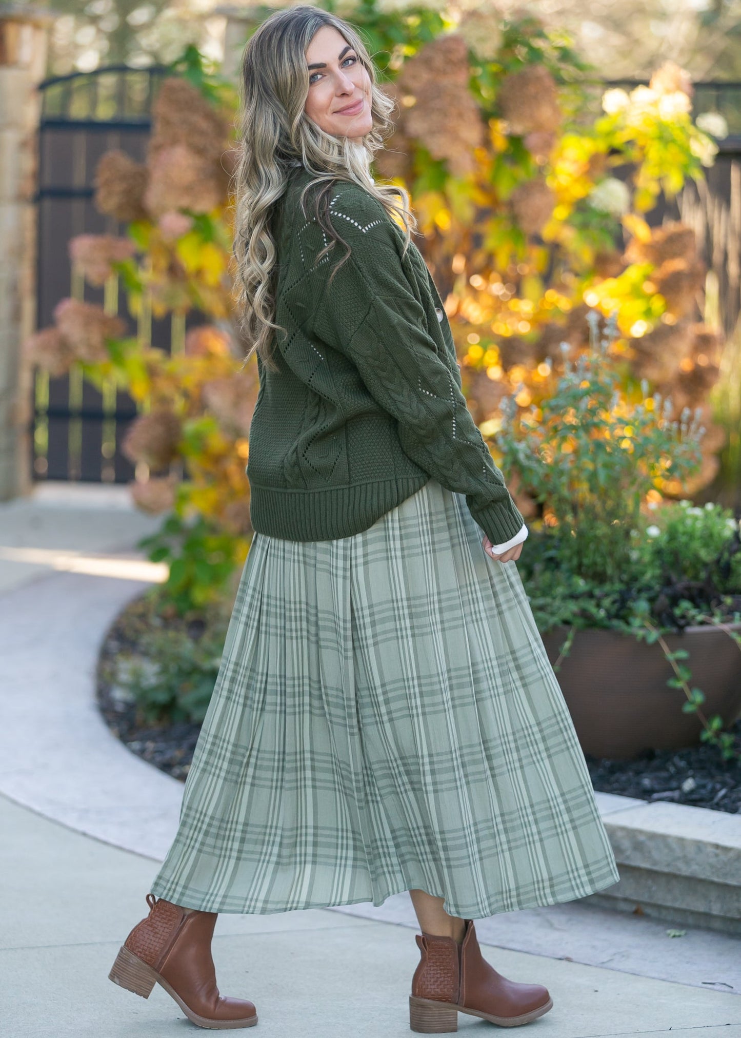 Tartan Plaid Pleated Midi Skirt