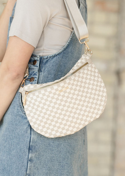 Taupe Check Terrace Woven Crossbody Bag