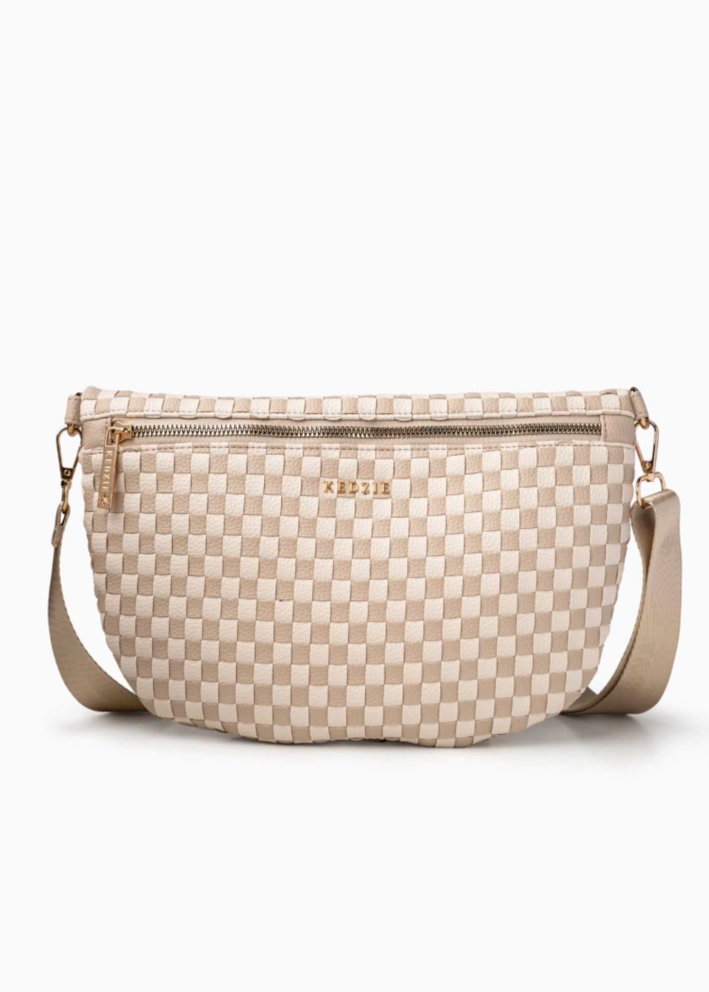 Taupe Check Terrace Woven Crossbody Bag