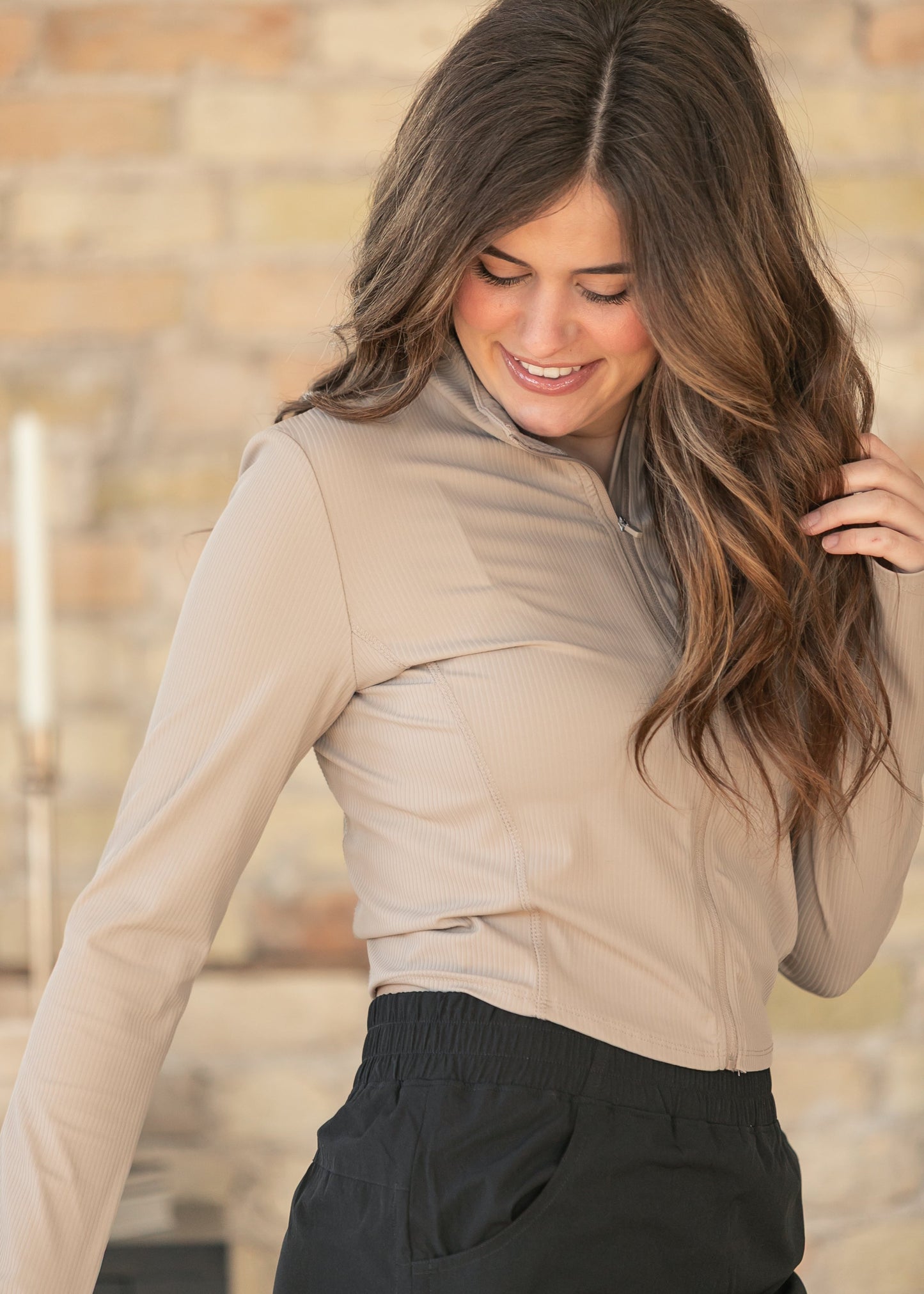 Taupe Long Sleeve Workout Jacket