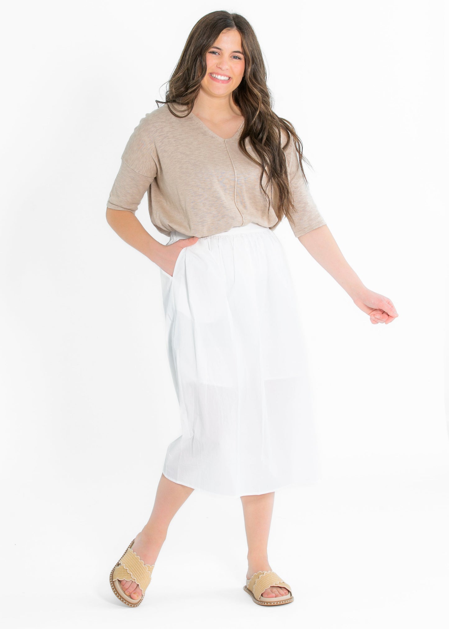 Rora Ivory A-line Midi Skirt - FINAL SALE