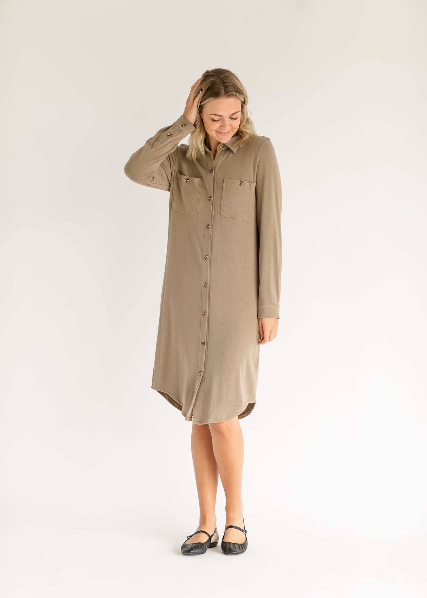 Teagan Brown Ultra Soft Shirt Dress - FINAL SALE