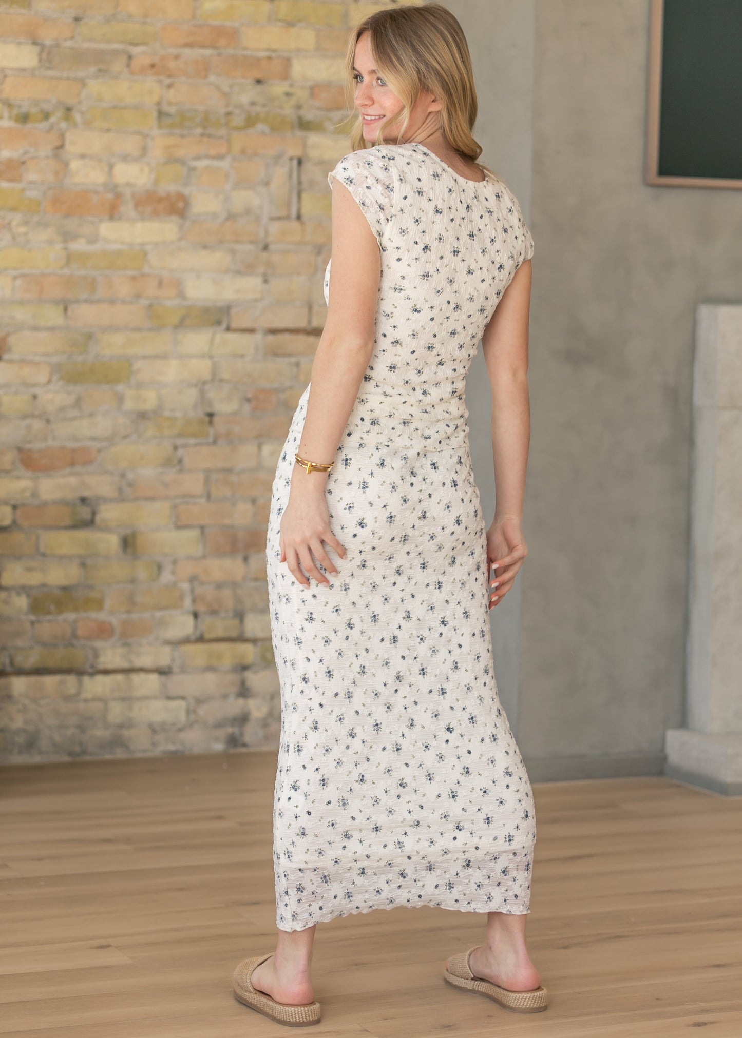 Textured Blue Floral Top & Maxi Skirt Set
