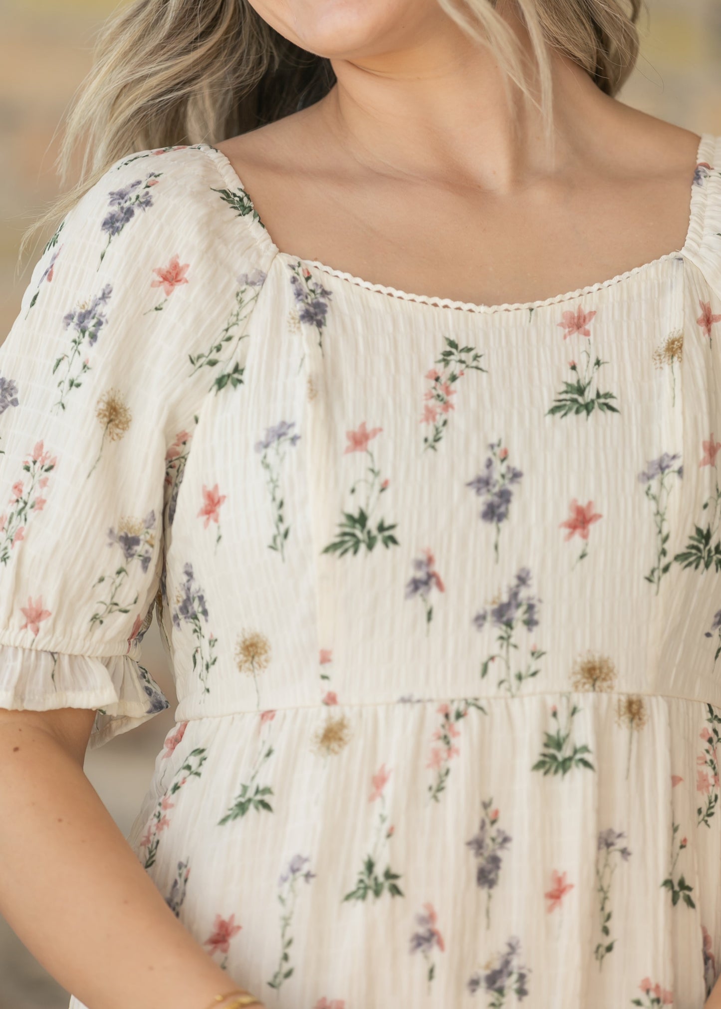 Textured Floral Print Midi Dress